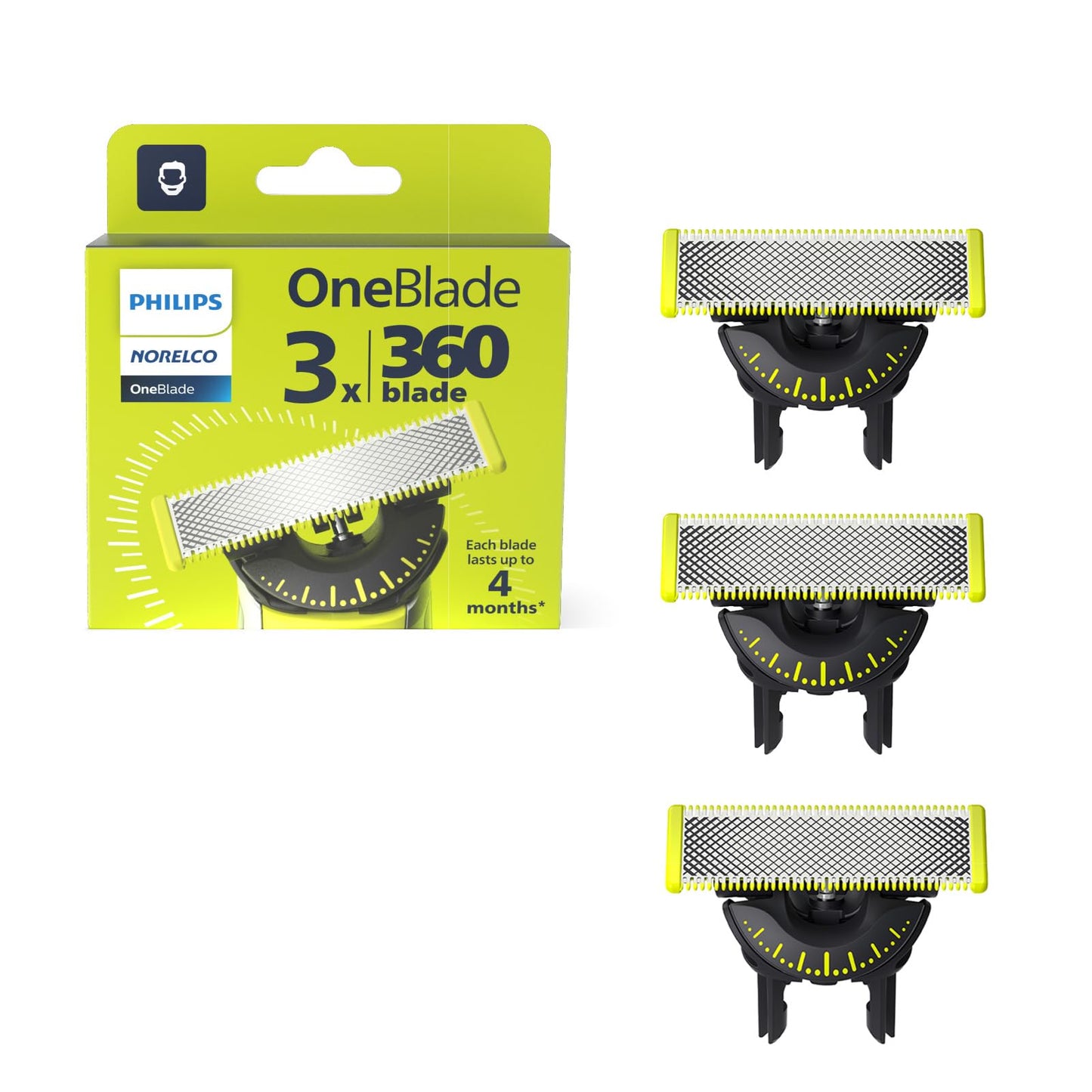HotPhilips Norelco OneBlade 360 Replacement Blades, for OneBlade Electric Shaver and Trimmer, Durable Stainless Steel, Trim, Edge and Shave, 2 pack, QP420/80