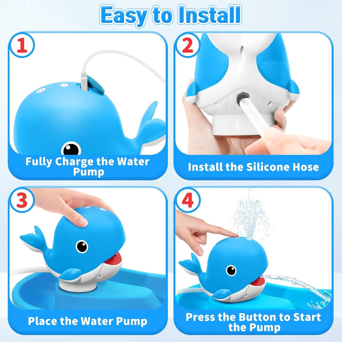 Hot Infowush Water Table Pump, Whale Rechargeable Water Pump for Water Table with Sprinkler, 3.5 Hours Non-Stop Fun Summer Outdoor Water Toys Outside Water Play Table Accessories for Kids Toddlers, Blue