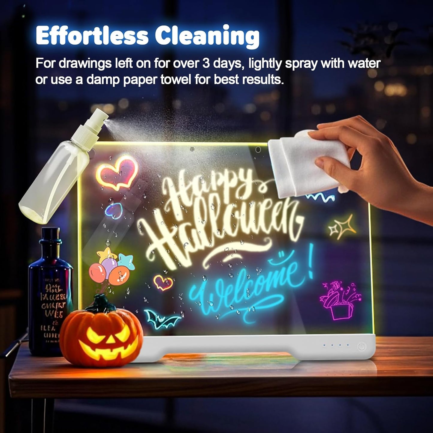 HotGeokay 16" Rechargeable LED Drawing Board, 9-Color Light Modes, Neon Art Dry Erase Light Up Doodle Glow Pad with Built-in Stand, Sketching Gift Toy for Kids/Girls/Teens, 7 Markers & Tracing Book