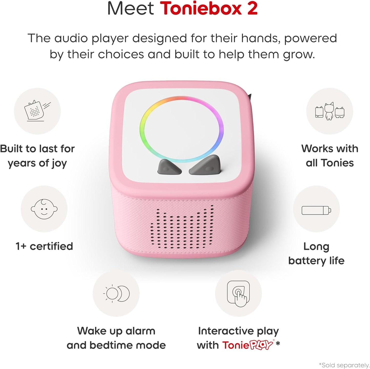 HotToniebox 2 Audio Player Disney Princess Bundle for Kids 3+ with Ariel, Moana, Merida, and Belle - Cloud Pink