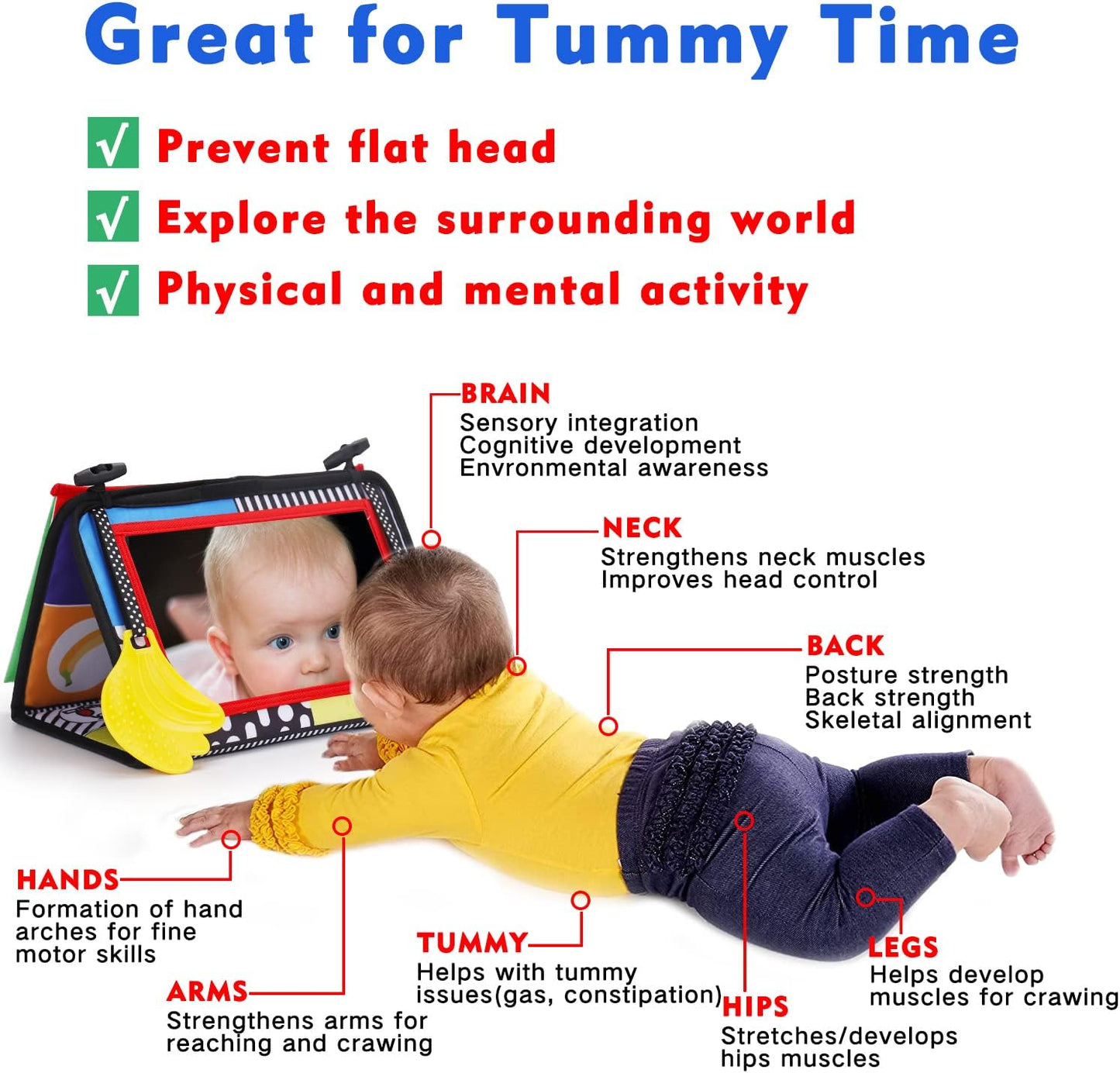 HotTummy Time Baby Mirror Infant Toys Newborn 0 3 Months Brain Development with Crinkle Cloth Book Teether Black and White High Contrast Baby Toys 2 4 5 0-6 Month Boys Girls Sensory Activity Shower Gifts
