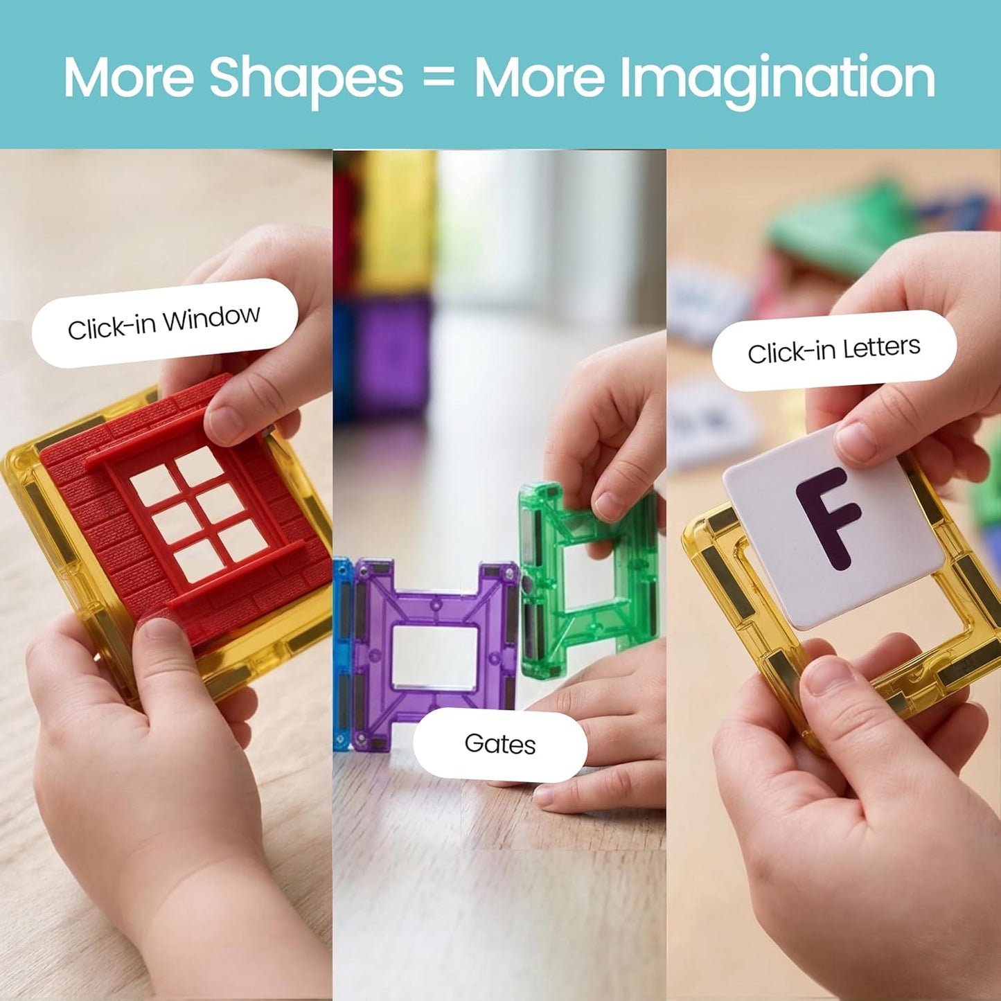 Hot Playmags Magnetic Tiles for Kids 100-Piece Set, STEM Educational Building Blocks Toys for Kids, Includes Click-in ABC Learning Tiles, Gift for Boys & Girls, Add on Magnetic Figures, Car Set Available