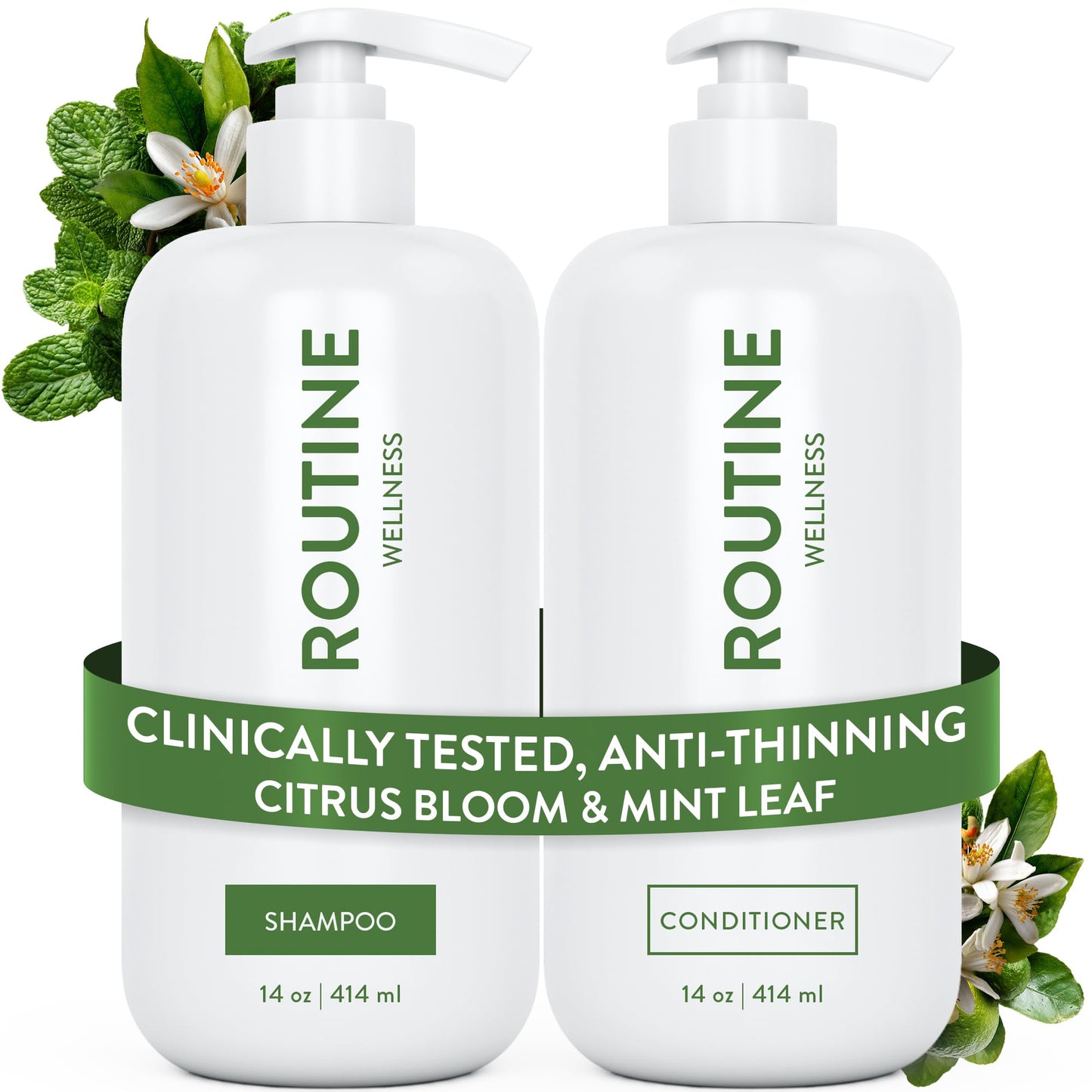HotRoutine Wellness Anti-Thinning Shampoo & Conditioner - Rose Hips | Clinically tested shampoo for thinning hair with biotin, pea peptides, saw palmetto oil, color safe, sulfate free
