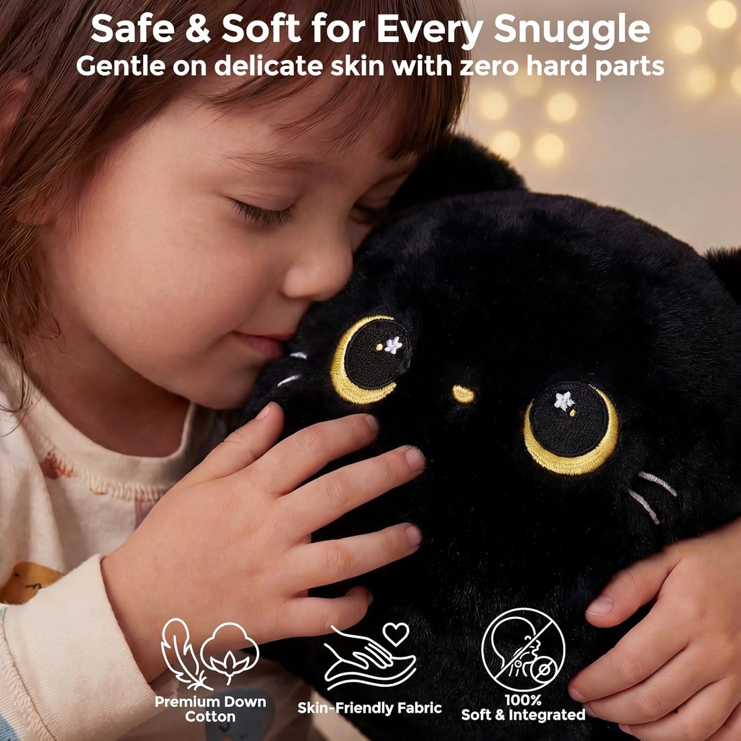 Hot Mewaii Cute Black Cat Plush Pillow, Kawaii Plushies Black Cat Stuffed Animals, Squishy Plushies, Cuddle Plush Pillow for Kids & Girls (13 Inch)