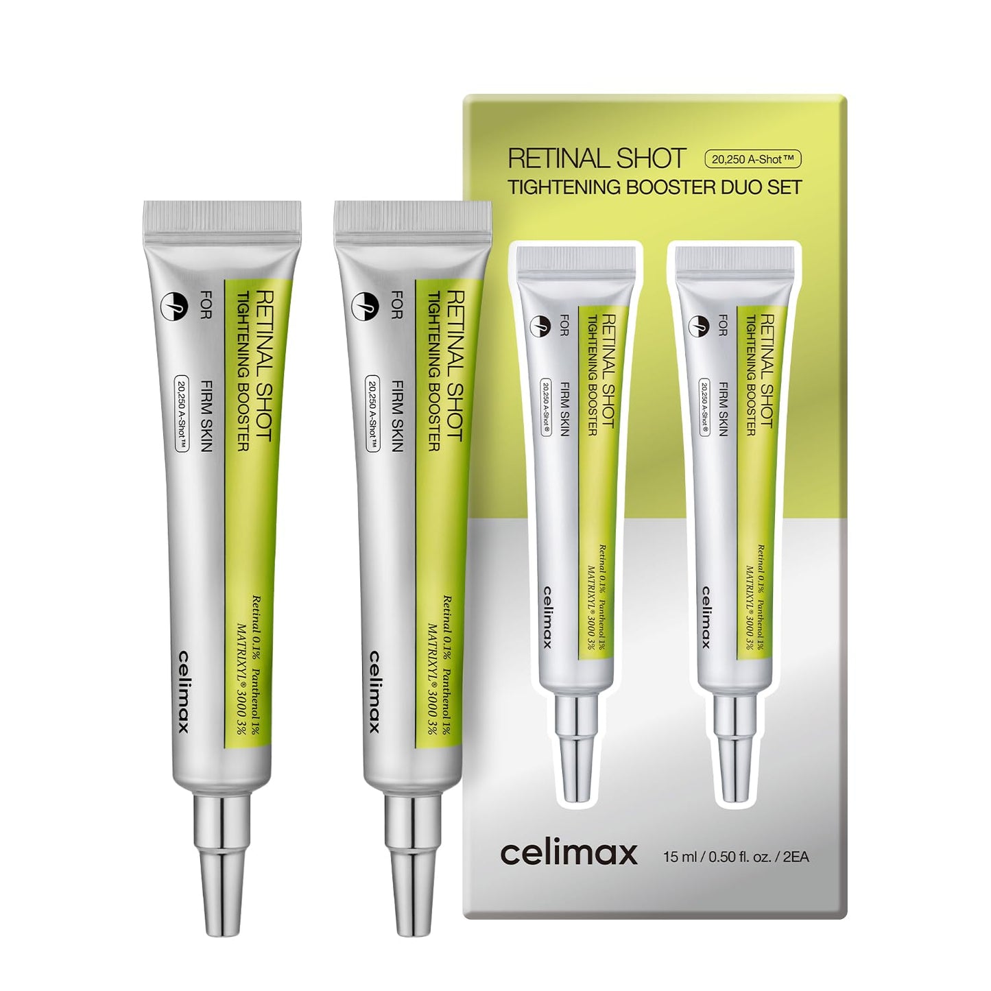Hotcelimax The Vita A Retinal Shot Tightening Booster (Duo Set 15mlx2) | 0.1% Retinal, 3% Matryxyl, High-Strength Retinoid for Anti-Aging, Pore Minimizer, Wrinkles & Fine Lines, Firmer Skin, Gift Set