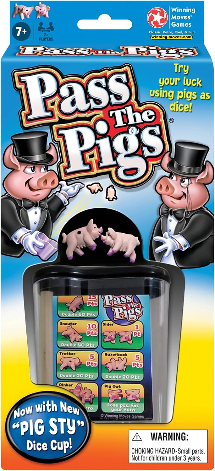 HotPass the Pigs, Hilarious Pig Dice Game by Winning Moves Games USA | Famous Family Favorite for 50 Years, 2 or more Players, Ages 7+
