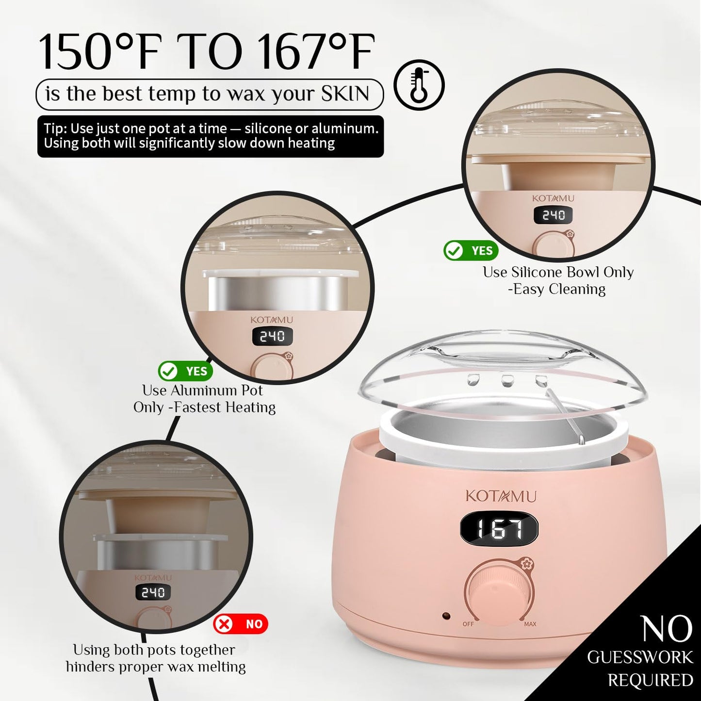 HotKOTAMU Waxing Kit for Women & Men, Pink Digital Wax Pot Warmer Hair Removal | Home Hard Wax Kit, Wax Machine, Face, Eyebrow, Bikini, Brazilian, Body, Sensitive Skin, 25 Accessories, Beginner-Friendly