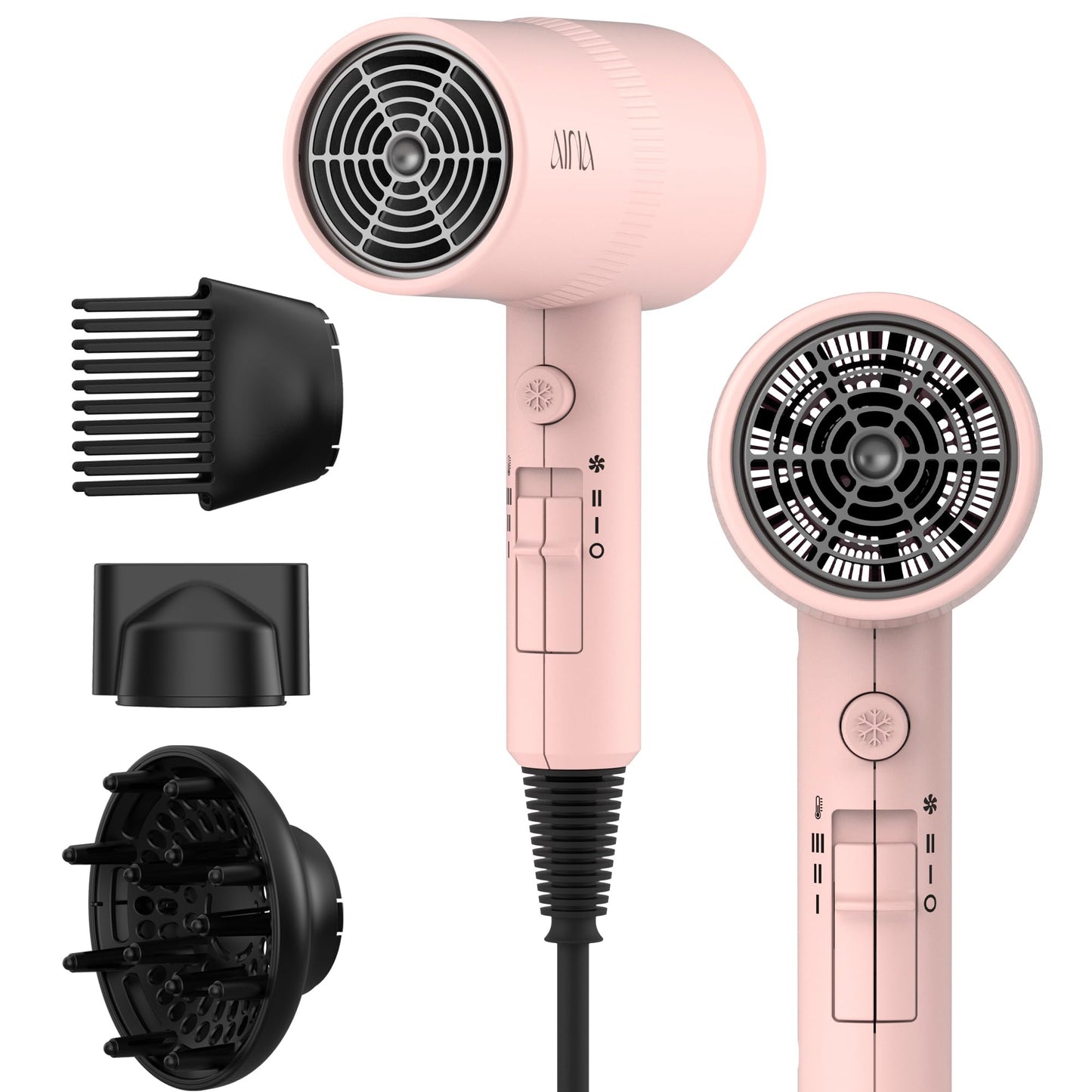 HotAINA Diffuser Hair Dryer Full-Featured Blow Dryer 110V/1600W(Vader Black) | 3 Heat/2 Speed|Cold shut button|Lightweight|Compact Size|High Temp|Low Airflow|Same Results|Less Expense
