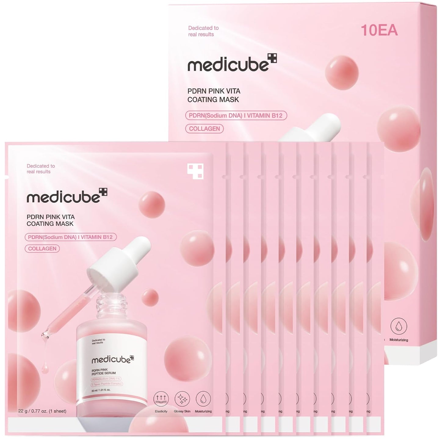 Hotmedicube Salmon DNA PDRN Pink Vitamin Coated Sheet Mask 10EA | Sheet Mask for Hydration, Firming, and Balanced Skin - Luxurious At-Home Care, Korean Skin Care, 0.77oz, 10ea