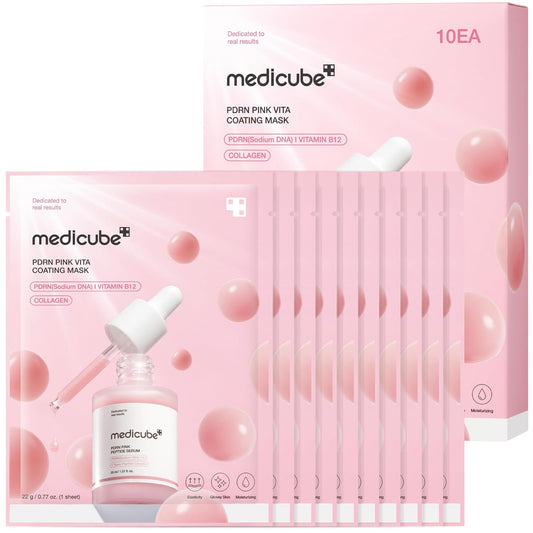 Hotmedicube Salmon DNA PDRN Pink Vitamin Coated Sheet Mask 10EA | Sheet Mask for Hydration, Firming, and Balanced Skin - Luxurious At-Home Care, Korean Skin Care, 0.77oz, 10ea