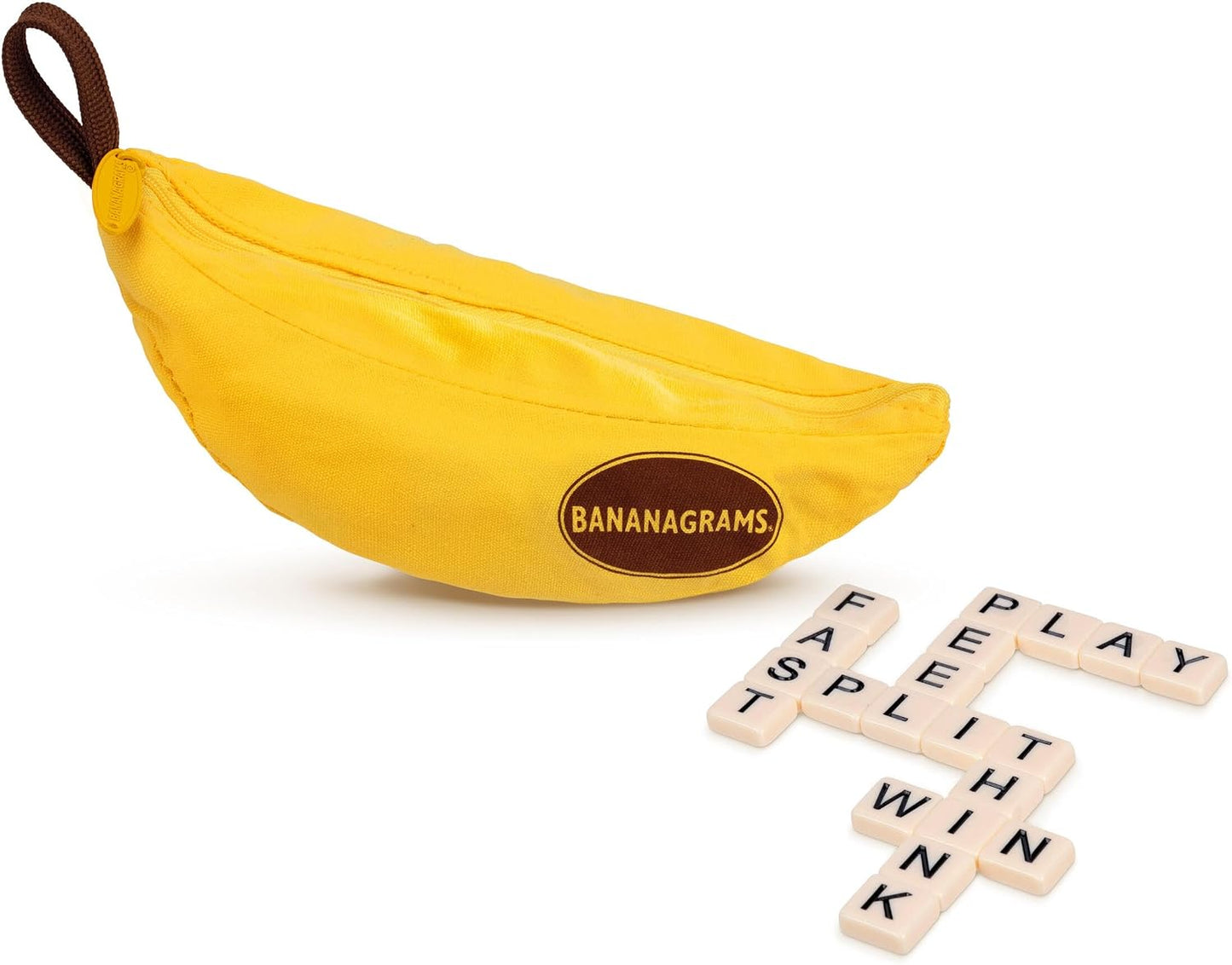 HotBananagrams Classic Word Game, 144 Tiles in Banana Pouch, Travel Game | Fast-paced spelling & anagram game for 1-8 players; portable pouch, educational wordplay for kids and adults ages 7+
