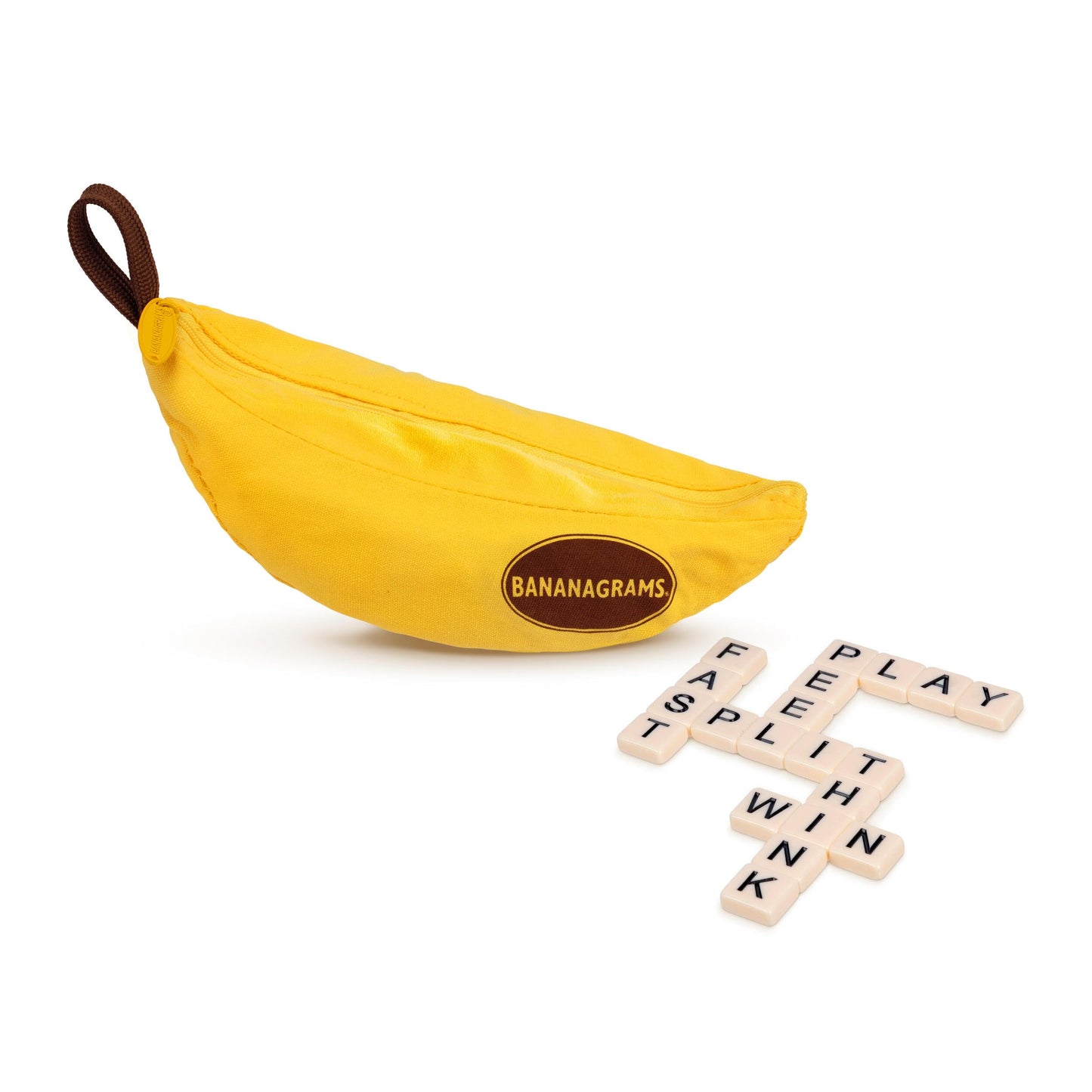HotBananagrams Classic Word Game, 144 Tiles in Banana Pouch, Travel Game | Fast-paced spelling & anagram game for 1-8 players; portable pouch, educational wordplay for kids and adults ages 7+