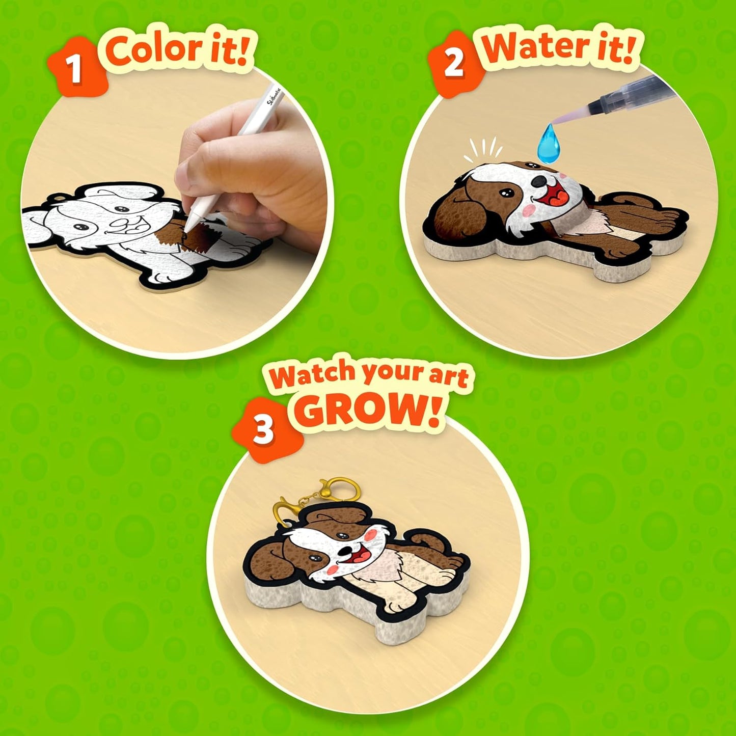 HotSkillmatics Aqua Puffs 3D Art Kit – Animals, Mess-Free Paint by Number Kit | DIY Keychains, Color Activity, Screen-Free Entertainment, Travel & Creative Gift for Girls & Boys Ages 4, 5, 6, 7, 8, 9, 10