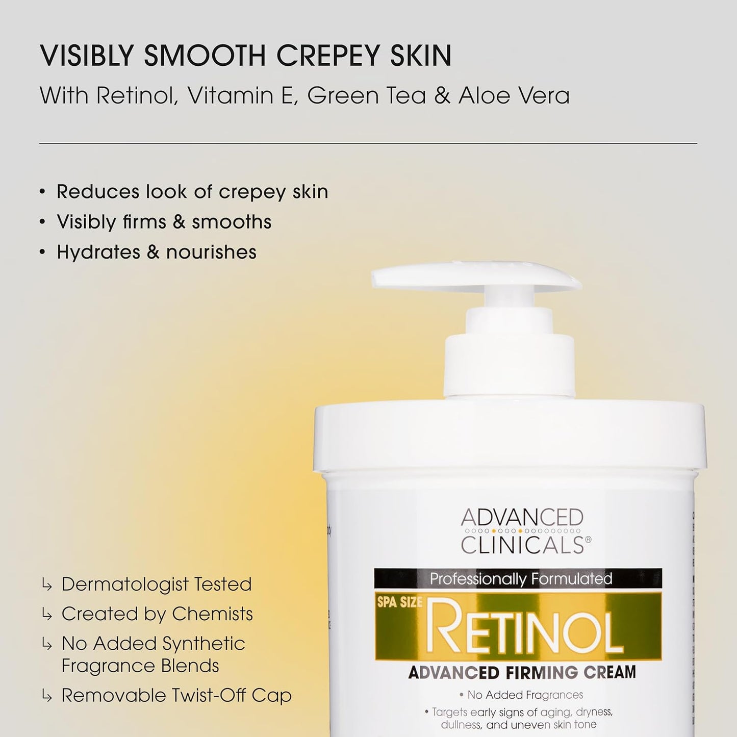 HotAdvanced Clinicals Retinol Body Lotion & Face Moisturizer | Visible Anti Aging Skin Care Retinol Body Cream For Women & Men Targets Look Of Fine Lines, Wrinkles, & Crepe Looking Dry Skin, 16 Ounce