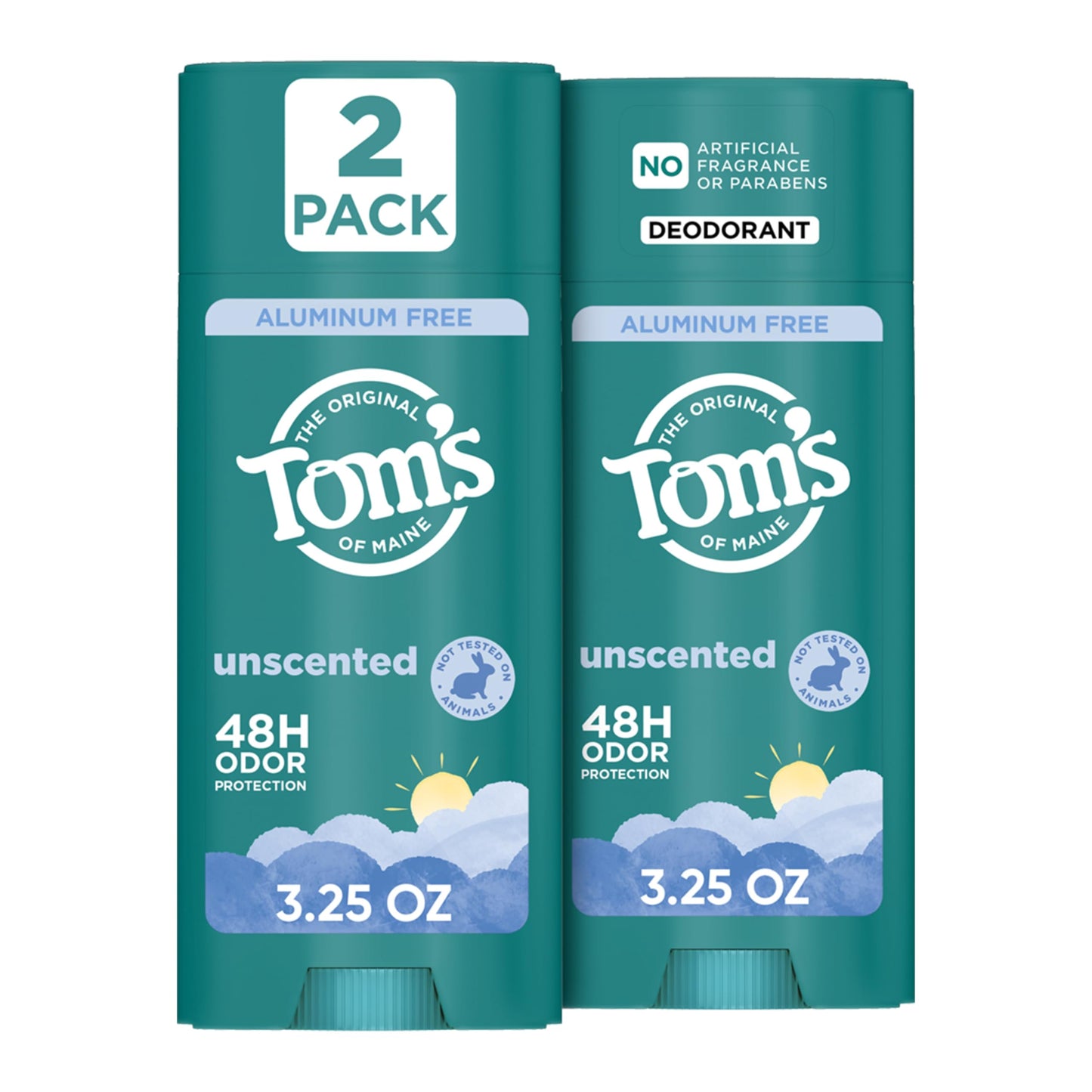 HotTom’s of Maine Unscented Natural Deodorant, Aluminum Free, Clear Application, Odor & Wetness Protection, Naturally Derived Ingredients, 3.25 oz (2 Pack)