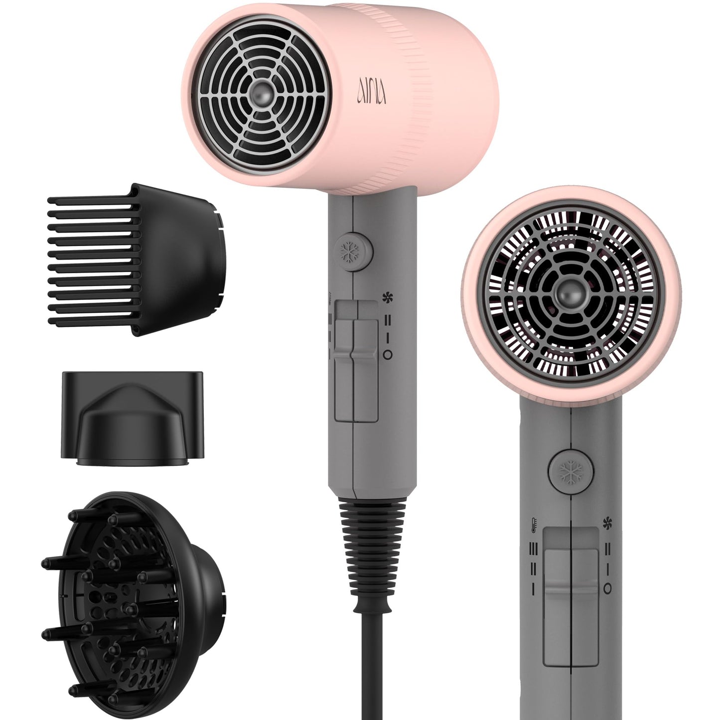 HotAINA Diffuser Hair Dryer Full-Featured Blow Dryer 110V/1600W(Babe Pink) | 3 Heat/2 Speed;Cold shut button;Lightweight;Compact Size;High Temp;Low Airflow;Same Results;Less Expense