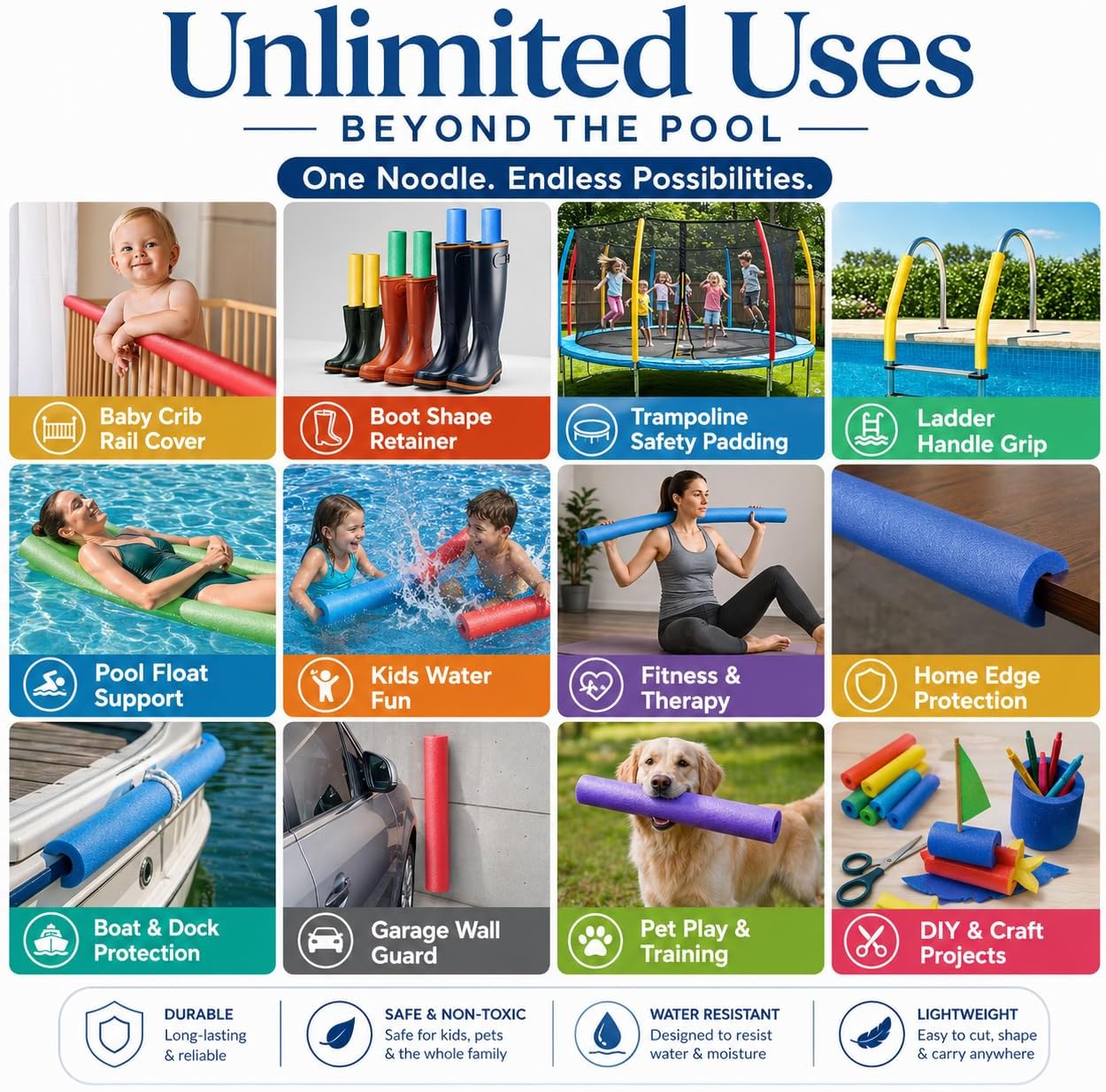 HotPlay22 Pool Noodles Foam 6 Pack - Extra Dense Foam Swim Noodles for Pool, Lake & Float Training - 6 Bright Colors - Durable, Multi-Use Water & Exercise Tubes