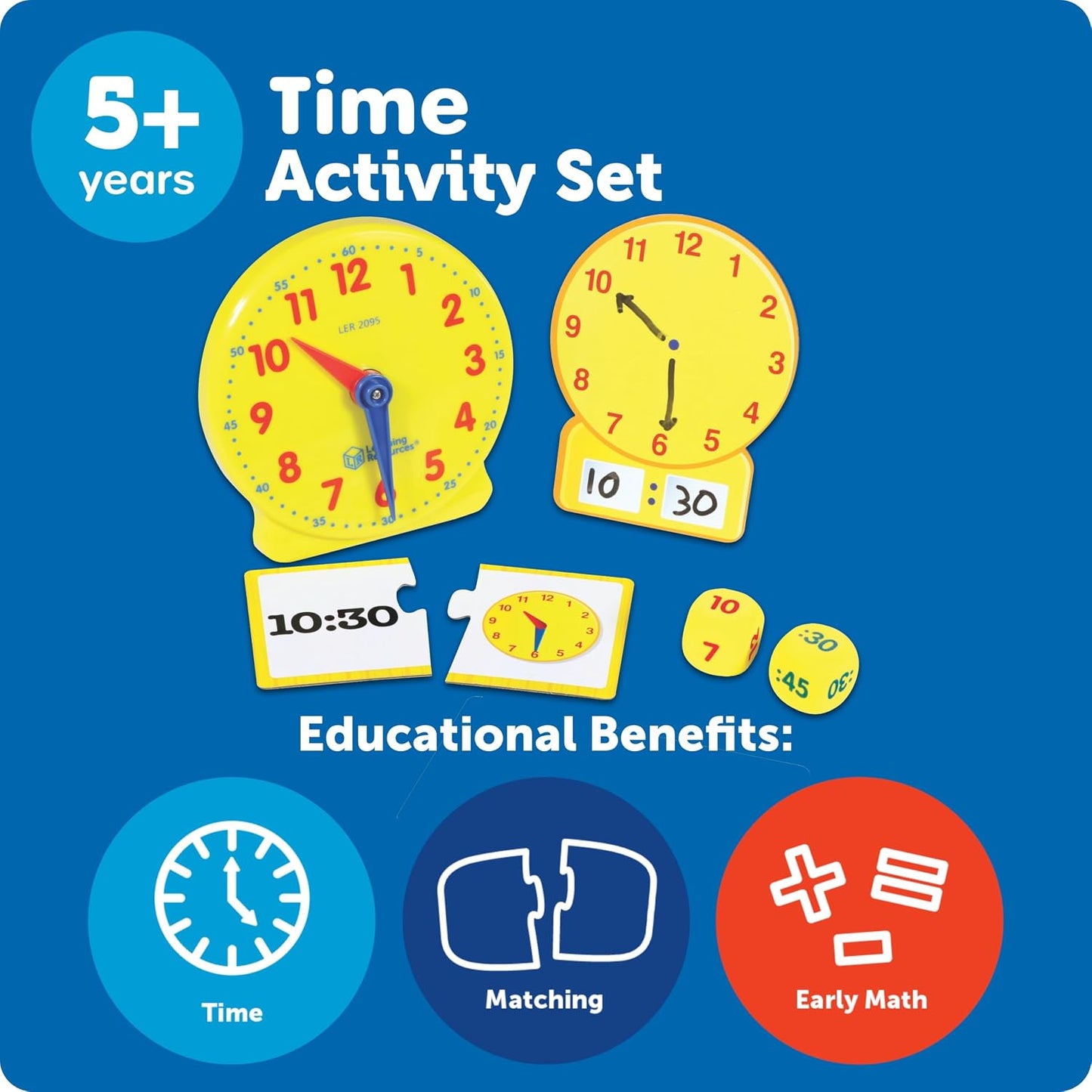 Hot Learning Resources Time Activity Set - Kids Learning Clock, Classroom Clocks for Students, Telling Time Teaching Clock, Analog Clocks for Kids, Teaching Classroom Supplies