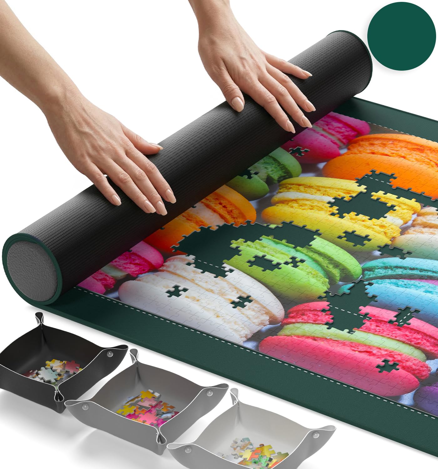 Hot The Original Newverest Jigsaw Puzzle Mat Roll Up, Saver Pad 46” x 26” Portable Keeper Up to 1500 Pieces with Non-Slip Rubber Bottom & Smooth Top + 3 Puzzle Sorting Trays & Travel-Friendly Storage Bag
