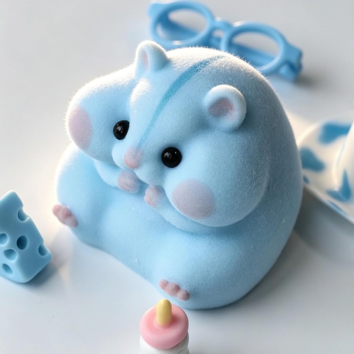 HotHandmade Taba Squishy Hamster Toy, Cute Squishy Stress Relief Fidget Toy | CUTE SQUEEZE Soft Non-toxic Silicone Cheese Butter Dumpling Squishy, Fuzzy Animal Sensory Toys for Kids Adults, Blue