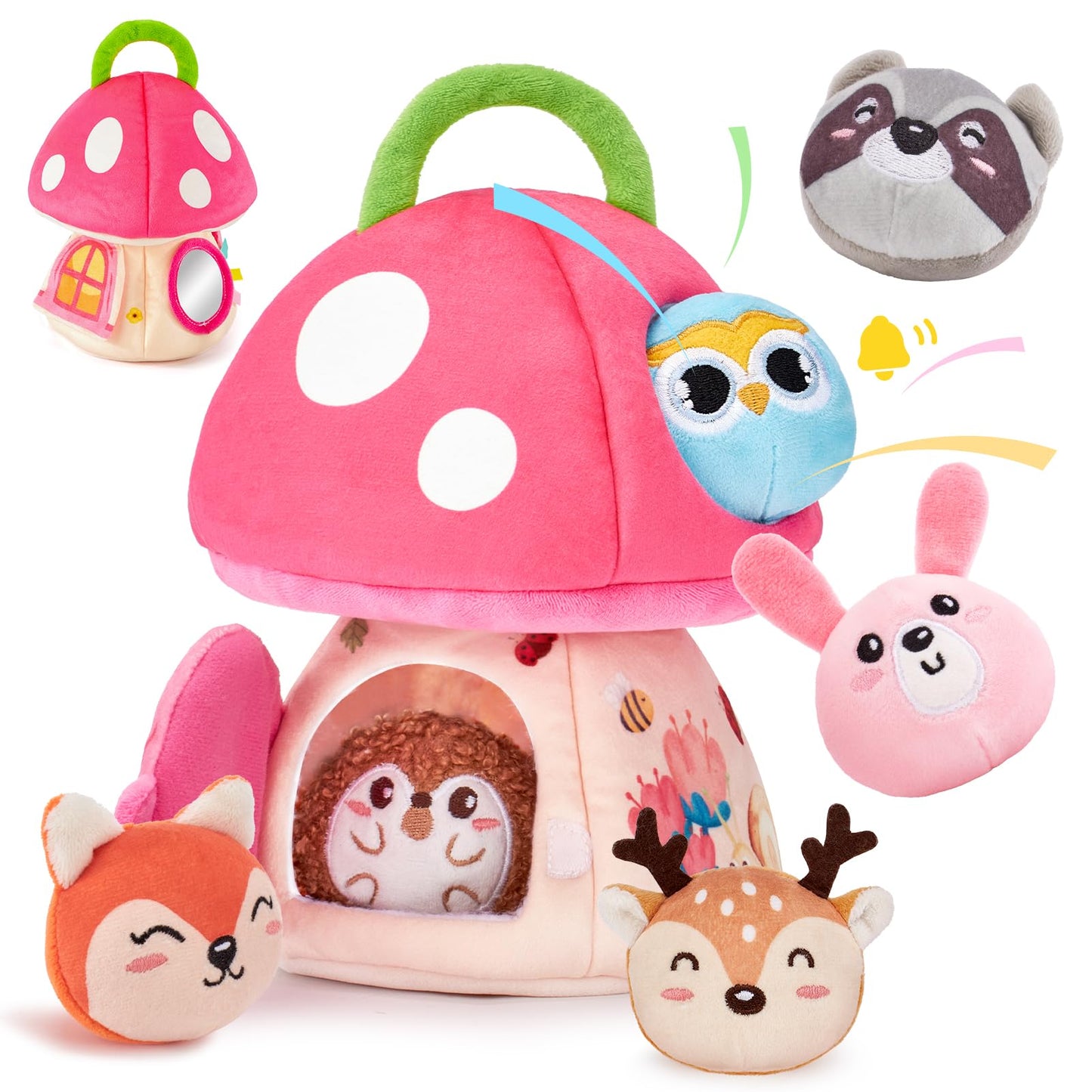 Hothahaland Baby Toys 6-12 Months - Surprise Barn Stuffed Farm Animals Plush | 6 Month Old Montessori Toys with Rattle Crinkle Sound, Texures, Mirror, Infant Sensory Balls 7 8 9 Month Old Baby Boy Gifts