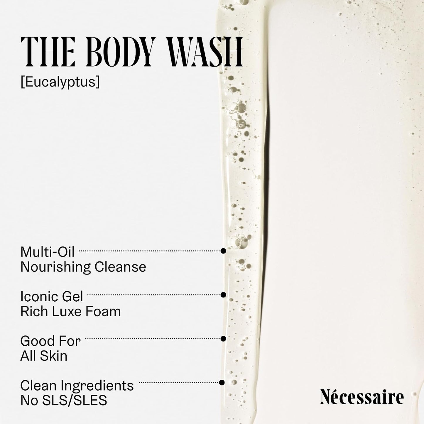 HotNécessaire The Body Wash Eucalyptus — Multi-Oil Shower Gel Body Wash for Women + Men. Non-Comedogenic + Hypoallergenic for Sensitive Skin with Niacinamide. 500ml/16.9 fl oz