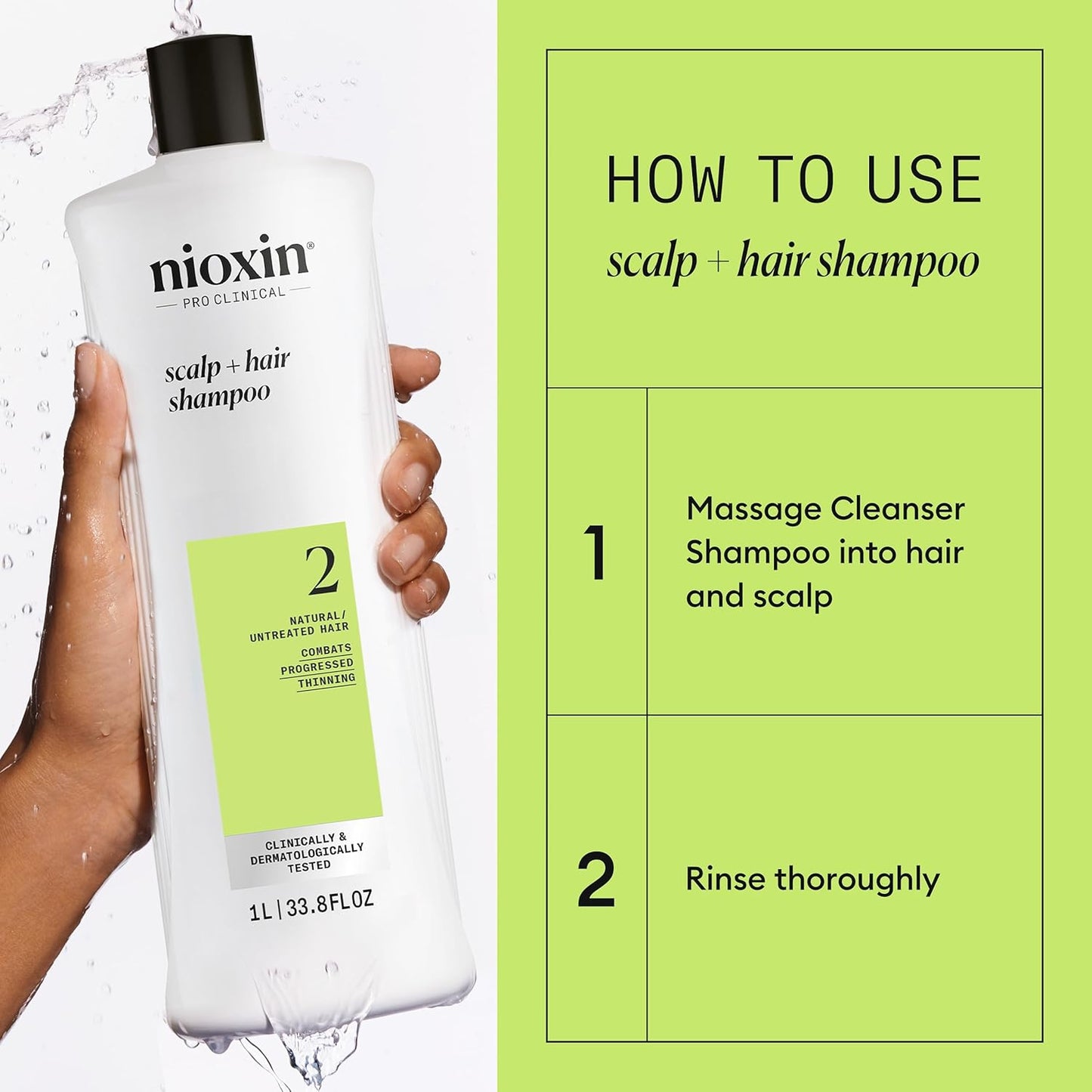 HotNIOXIN System 2 | Scalp Care | Shampoo | Hair Thickening | For Natural Hair | Scalp Health | For Natural Hair with Progressed Thinning | Cleanse & Boost Hair Density with Niacinamide & Biotin