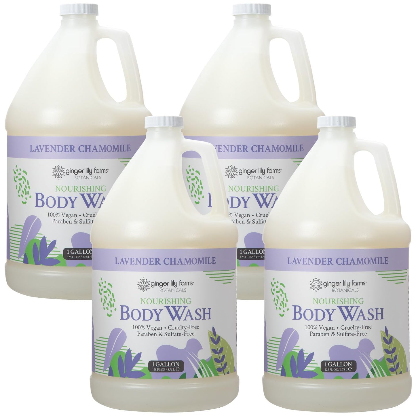 HotGinger Lily Farms Botanicals Nourishing Body Wash, Island Tranquility, 100% Vegan & Cruelty-Free, Green Tea Lemongrass Scent, 1 Gallon Refill (128 fl. oz.)
