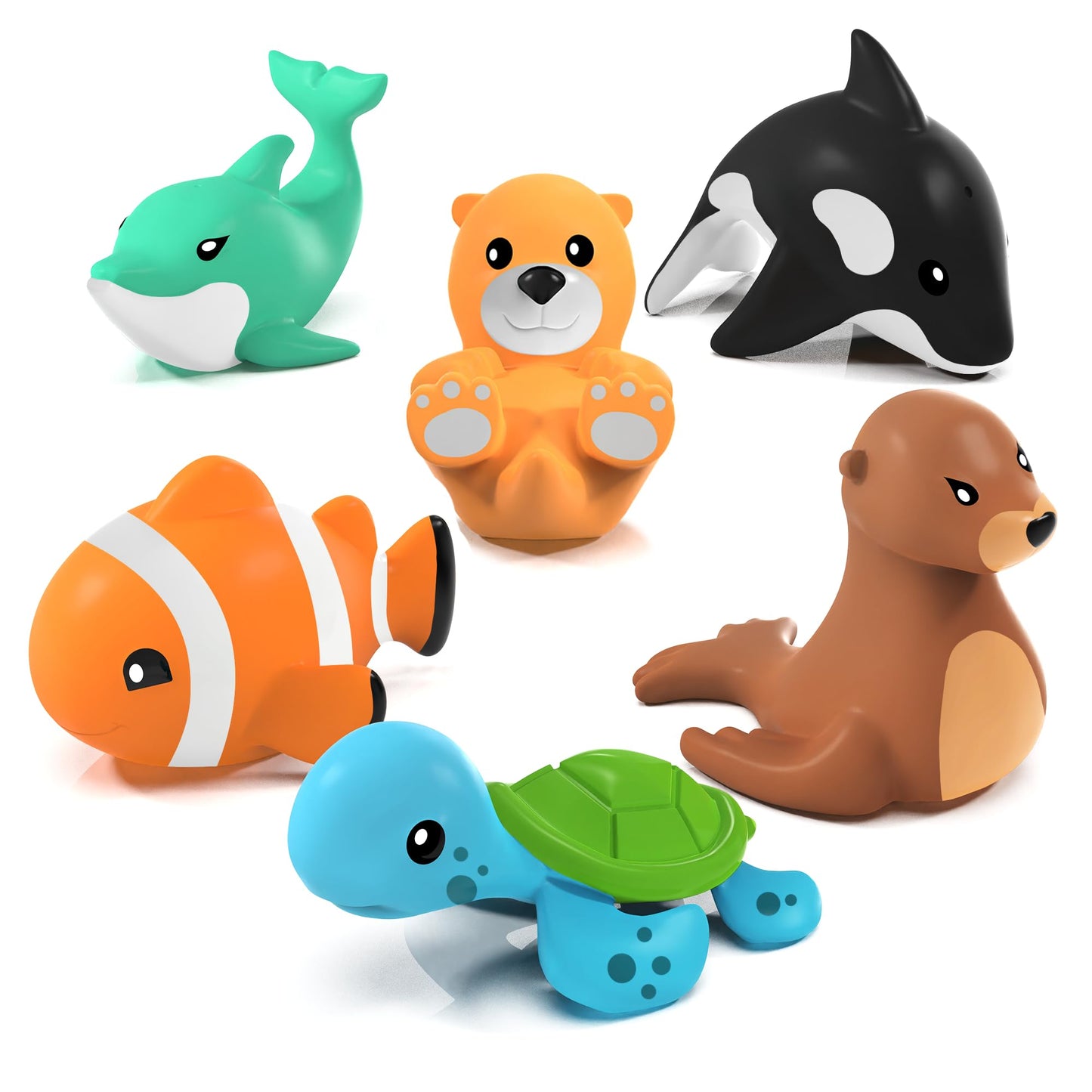 HotTub Works® Marine™ Mold Free Bath Toys, 6 Pack | Sealed, No Hole Bath Toys Design Keeps Moisture Out | Soft, Squeezable & Float on Water | Easy-Grip Baby & Toddler Bath Toy Set | Great Baby Pool Toys
