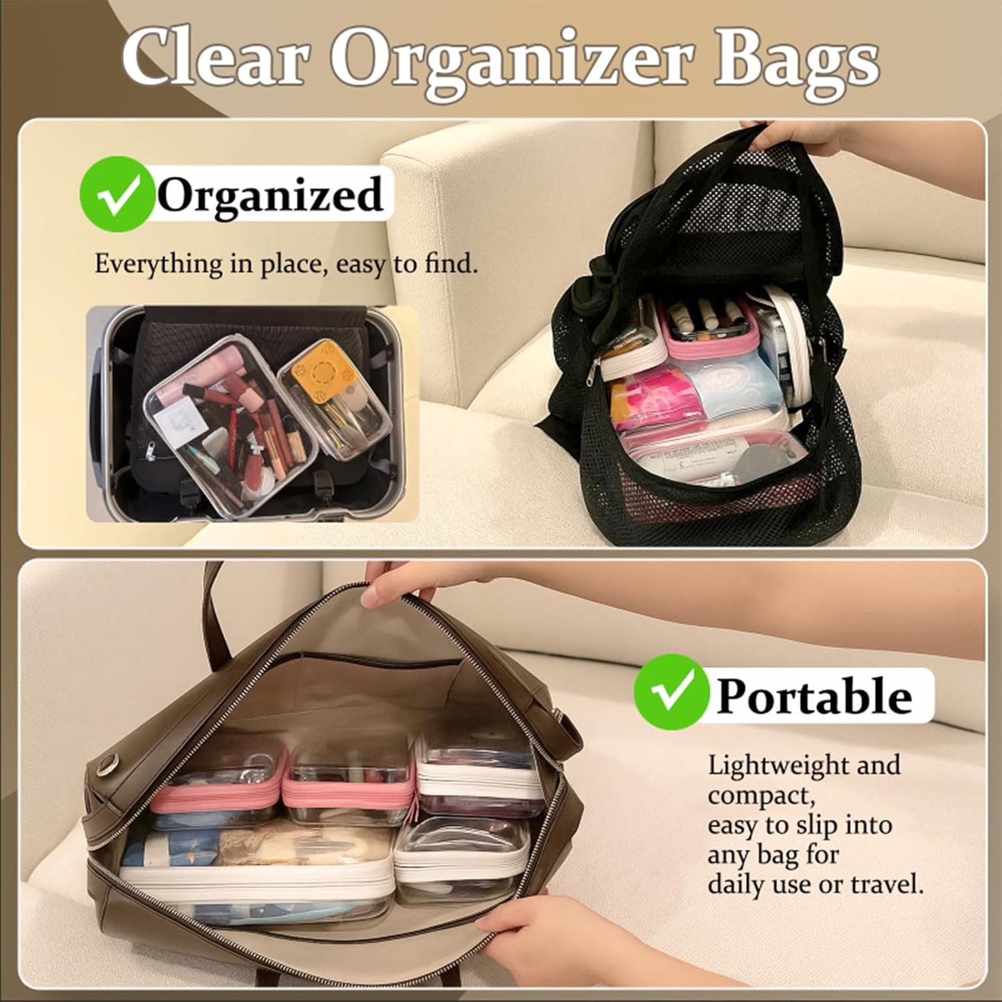 Hot4 pcs Clear Zipper Pouches,Hard Shell Zipper Case | Toiletry Bag for Travel, CLear Diaper Bag, Toiletry Pouch, Travel Organizer, Cosmetic Bag,Toy Storage Bins (M+3S)