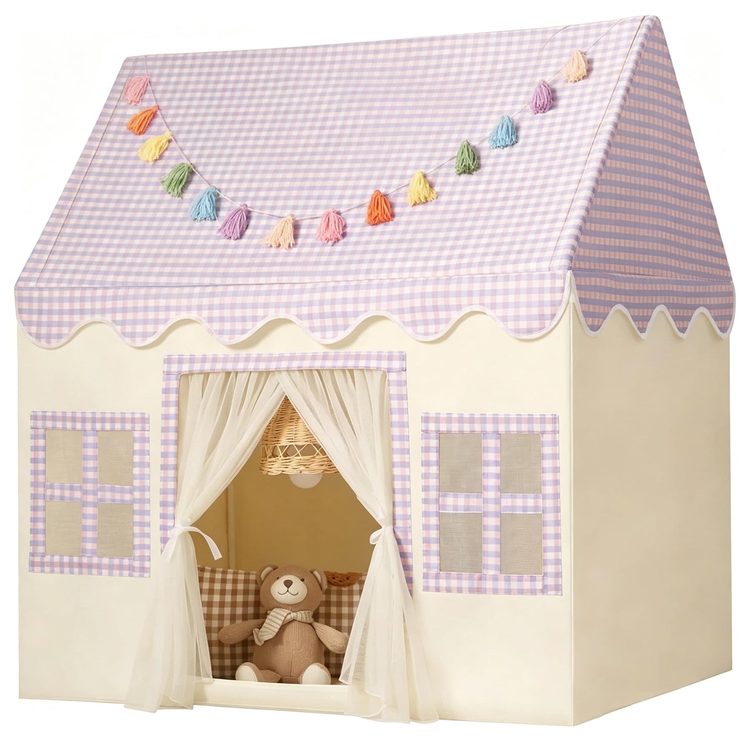 HotKids Play Tent Indoor: with Mat, Tassel Garland - Large Gray Kids Tent Indoor Playhouse for Kids Toys for Boy Girl Birthday Gift