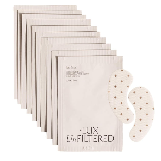 Hot+ Lux Unfiltered Iced Latte Cooling Under Eye Patches - Anti-Slip Caffeine Infused Korean Eye Mask - Reduces Puffiness, Brightens & Hydrates - Niacinamide & Hyaluronic Acid - Vegan - 10 Pairs