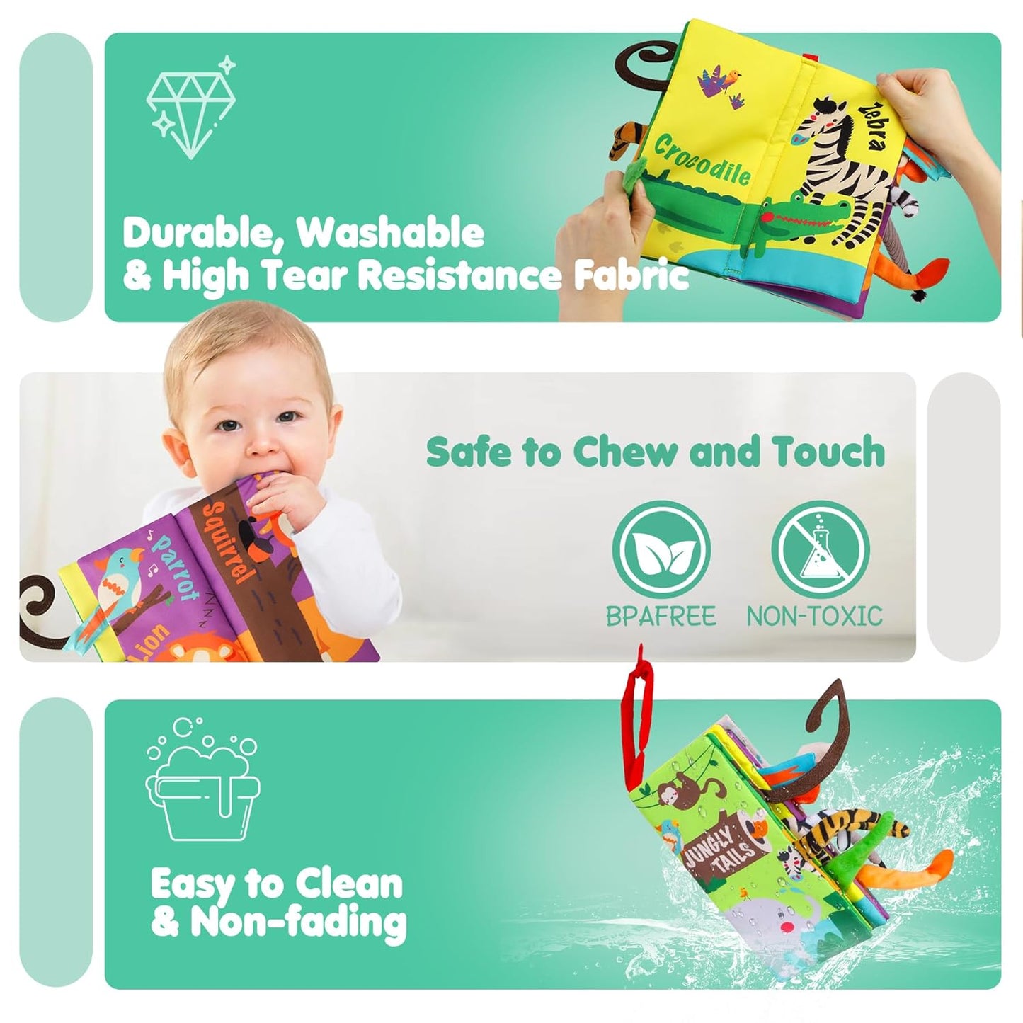 Hotbeiens Baby Books Toys, Touch and Feel Crinkle Cloth Book for Infant Baby 0-3-6-12-18 Months, Early Development Interactive Stroller Soft Toys, Newborn Gifts for Boys Girls
