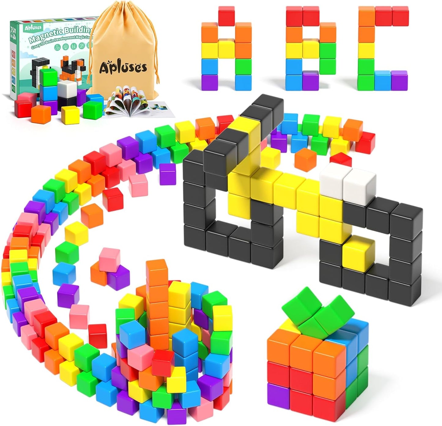 HotApluses 54 PCS Magnetic Blocks, Magnetic Building Blocks for Toddlers 3+, Montessori Toys, Magnet Cubes, Preschool STEM Educational Sensory Magnet Toys for Kids Ages 3-5 Year Old Boys and Girls