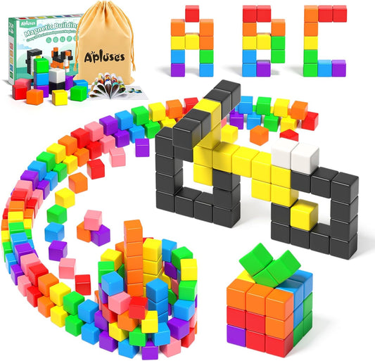 HotApluses 54 PCS Magnetic Blocks, Magnetic Building Blocks for Toddlers 3+, Montessori Toys, Magnet Cubes, Preschool STEM Educational Sensory Magnet Toys for Kids Ages 3-5 Year Old Boys and Girls