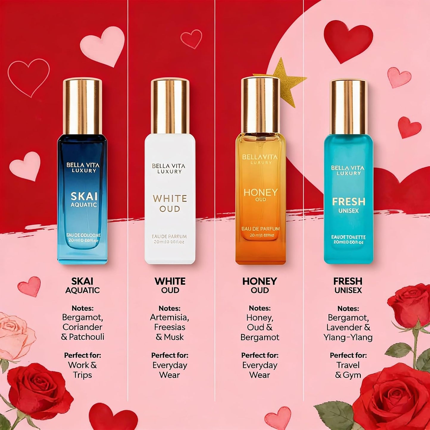 Hot Bellavita Luxury Unisex Perfume Gift Set with Honey & White Oud, Skai, & Fresh | 80ml | Perfume for Men and Women | Honey, Artemisia Lemon, Bergamot, & Sweet Almond Notes | Gift for Father's Day