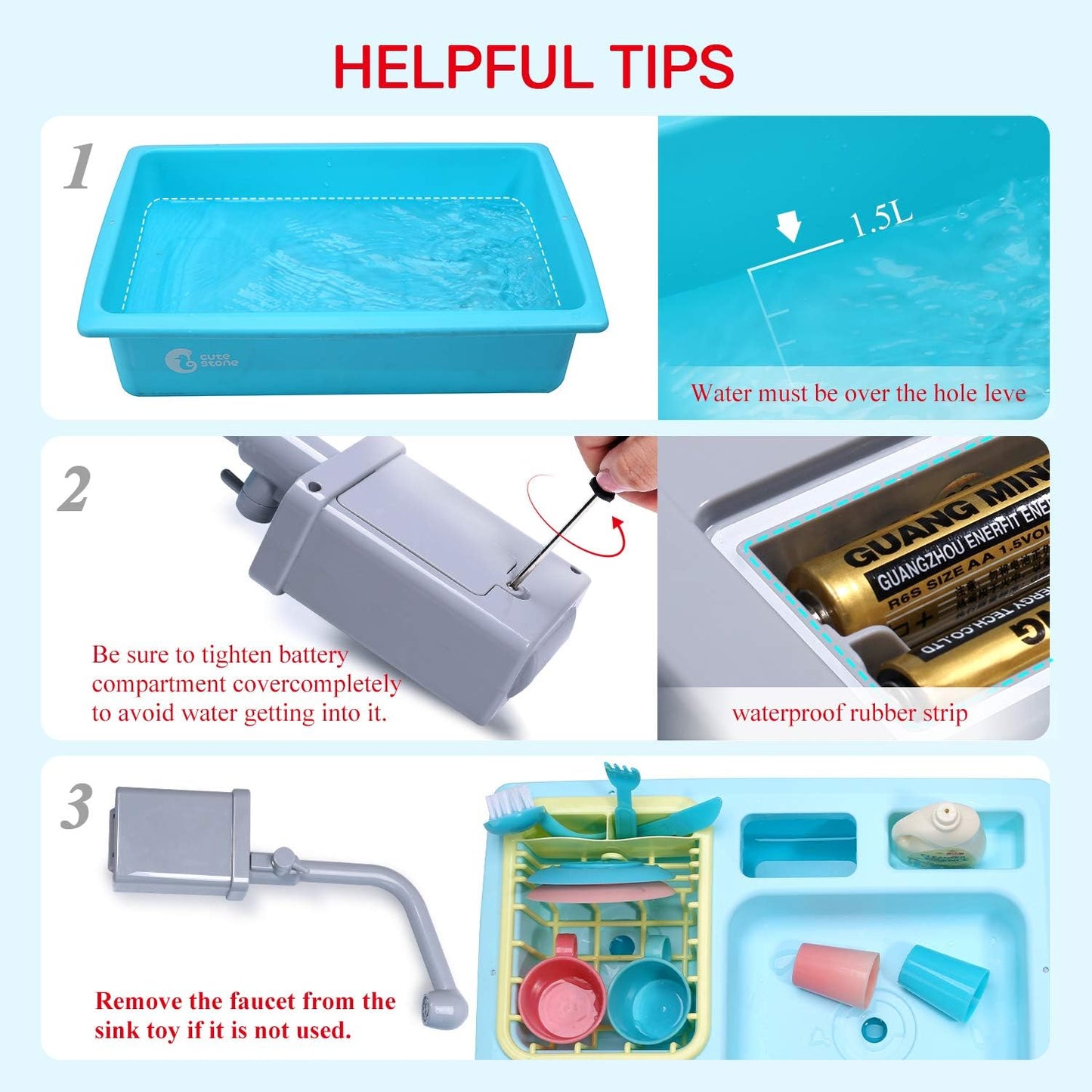 Hot CUTE STONE Color Changing Kitchen Sink Toys, Children Electric Dishwasher Playing Toy with Running Water, Upgraded Faucet, Automatic Water Cycle System Play House Pretend Role Play Toys for Boys Girls