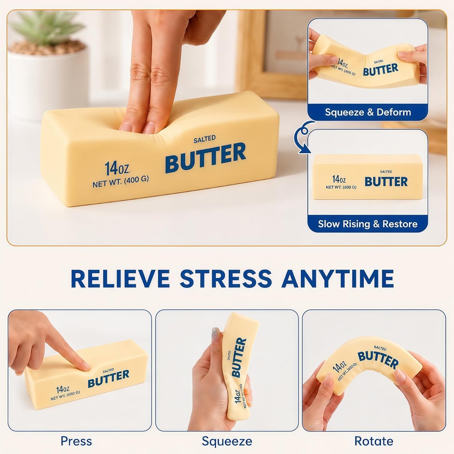 Hot Giant Butter Squishy Toys,Soft Slow Rising Butter Stick Squishy,Realistic Food Squishies,Big Squishy Butter Stress Relief Squeeze Toy (Large)