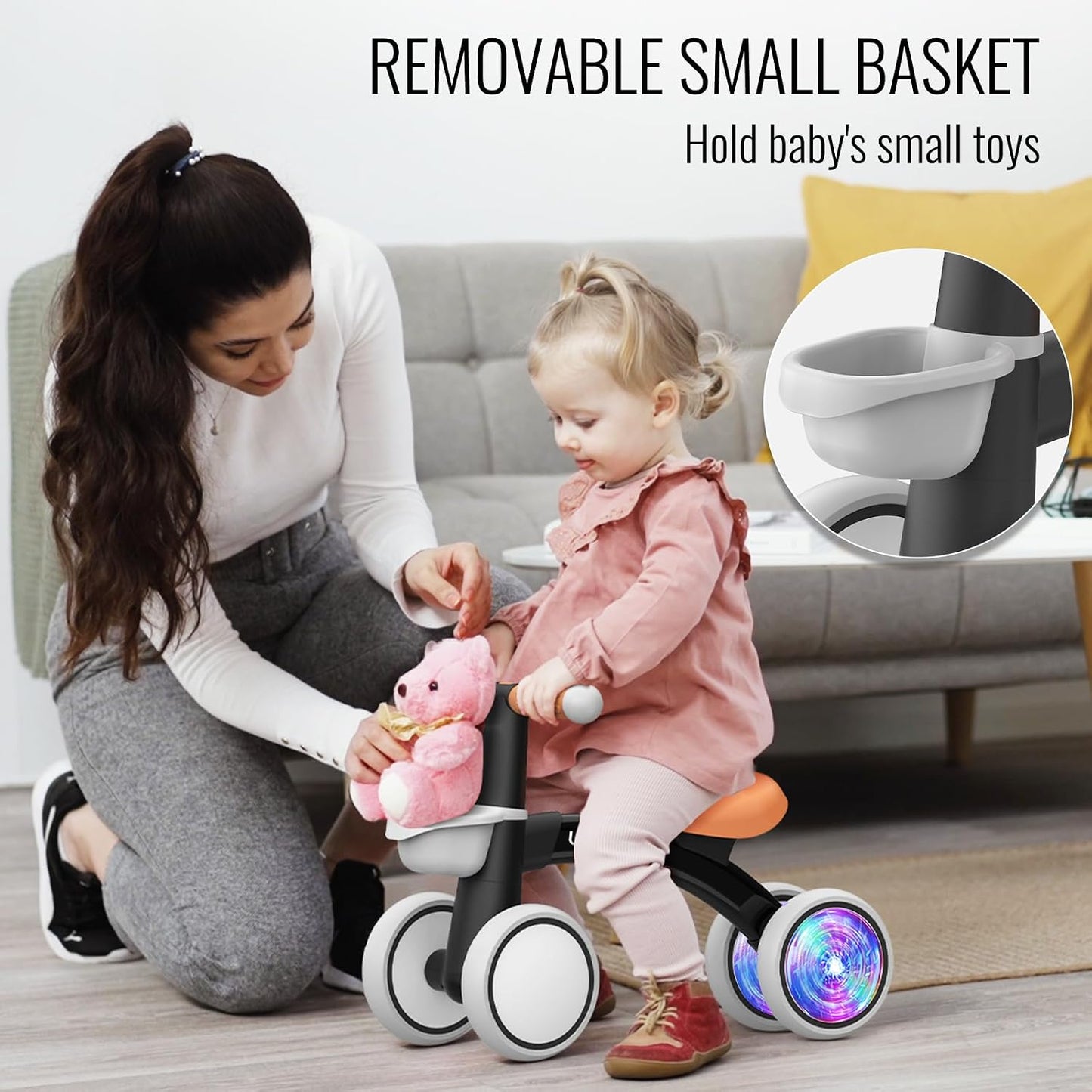 Hot Umatoll Colorful Lighting Baby Balance Bike Toys for 1 Year Old Boys Gifts, Adjustable Seat Baby Walker, One Year Old Boy Birthday Gifts, 12-24 Months Toddler First Ride on Toys