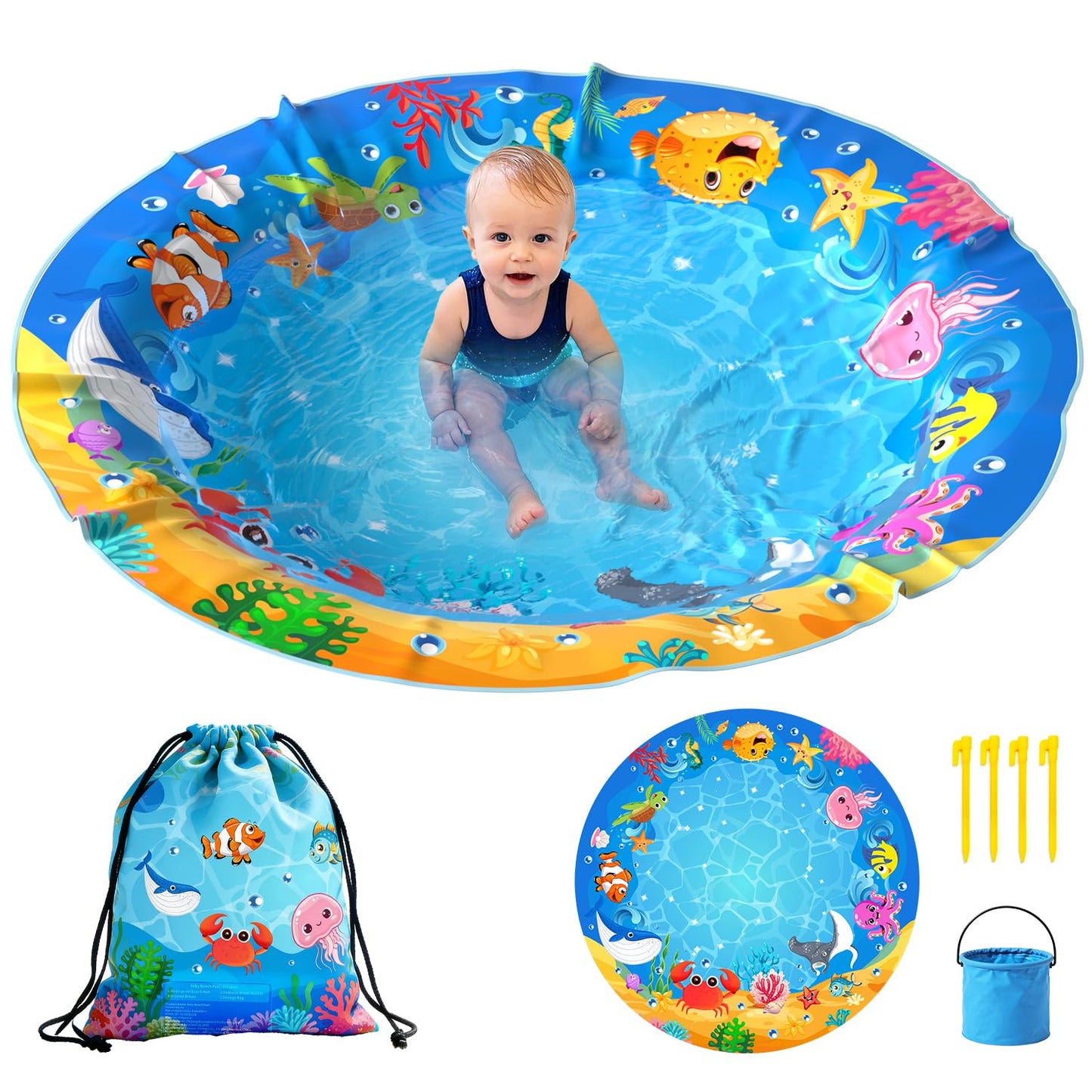 Hot Baby Pool with Canopy Foldable Kiddie Pool with Sun Shade Pools for Toddlers Baby Beach Essentials Pop Up Tent Swimming Wading Pools Portable Summer Water Play for Indoor Outdoor Beach Backyards