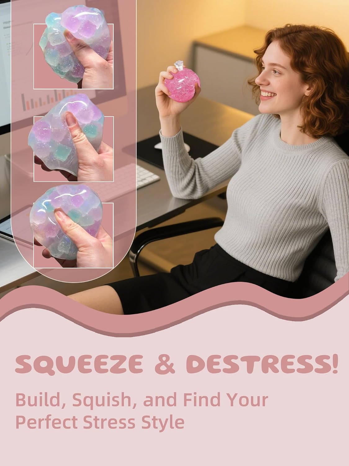 HotDIY Stress Ball Making Kit-Easy DIY- 10 TPR Skins, 13 Fillers, 14 oz Slime, 7 oz Clay, Create ASMR Anxiety Relief Toys, Handmade Squishy Stress Balls, Self-Care Gifts for Women, Crunchy Relaxing