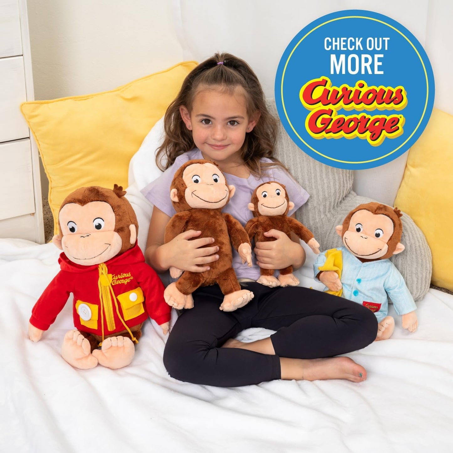 Hot Kids Preferred Curious George Monkey Stuffed Animal Plush Toys Soft Cutest Cuddle Plushie Gifts for Baby and Toddler Boys and Girls - 8 Inches