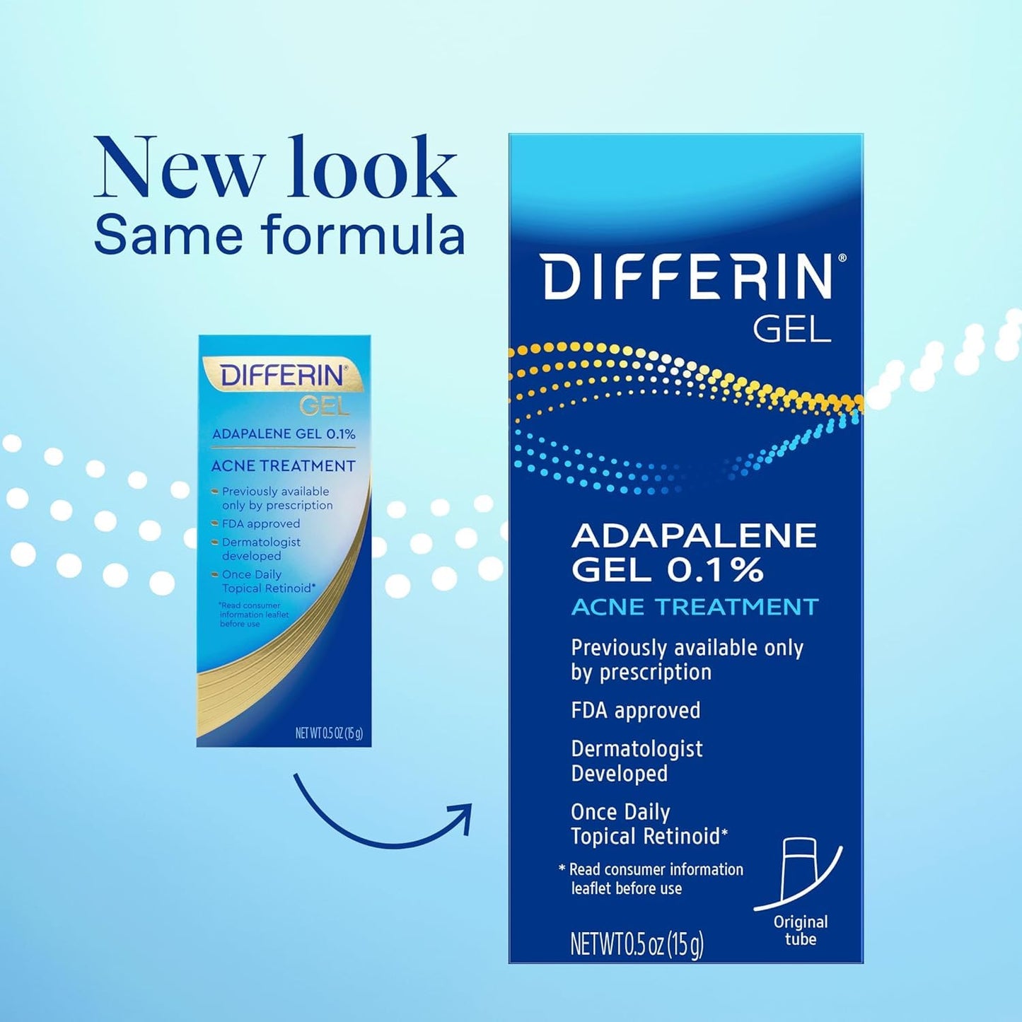 HotDifferin Acne Treatment Gel, 30 Day Supply, Retinoid Treatment for Face with 0.1% Adapalene, Gentle Skin Care for Acne Prone Sensitive Skin, 15g Tube (Packaging May Vary) | 30-Day Supply, OTC Retinoid, Clears Acne & Prevents Breakouts, Gentle For Sensi
