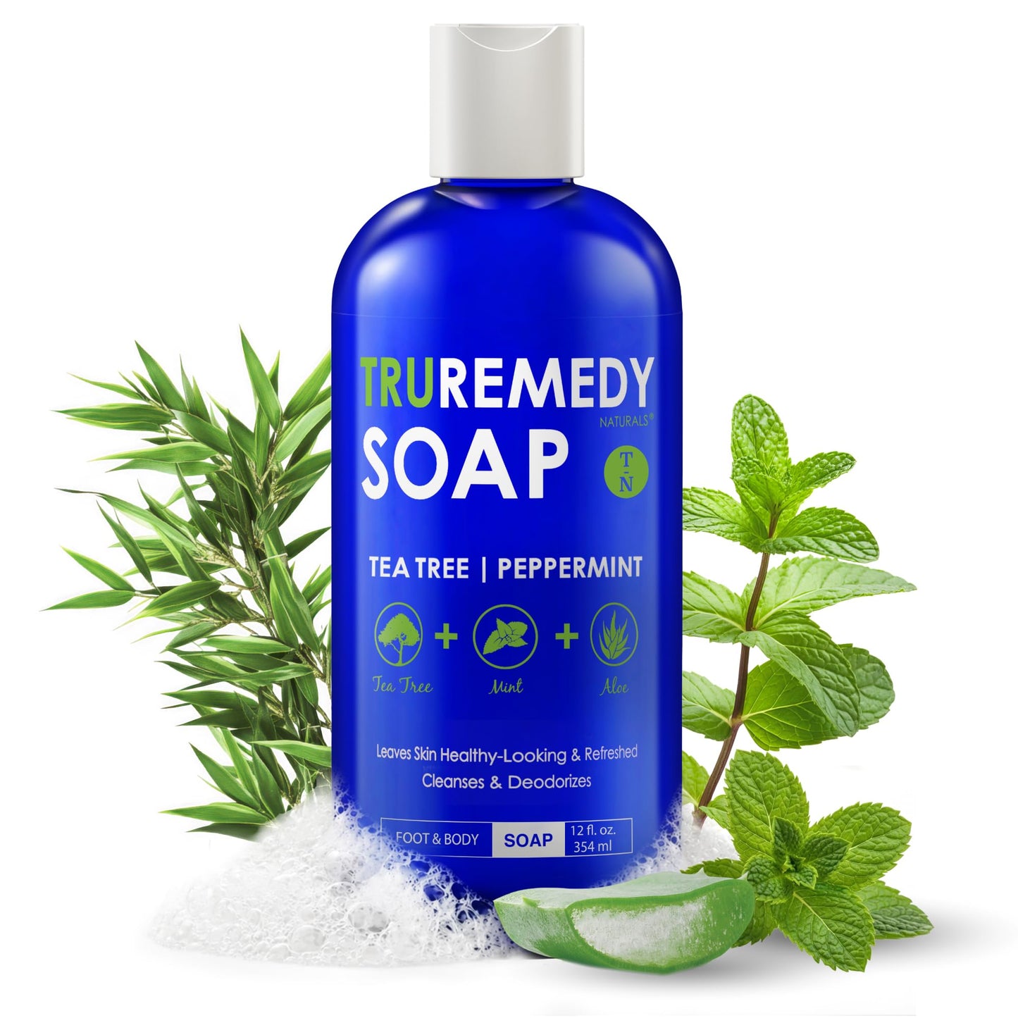 HotTruremedy Naturals 12 oz Tea Tree Oil Body Wash - Invigorating Tea Tree Soap with Peppermint, Aloe, Eucalyptus, Coconut and Olive Oil - Refreshing Body Wash for Men and Women - Shower Gel Cleanser