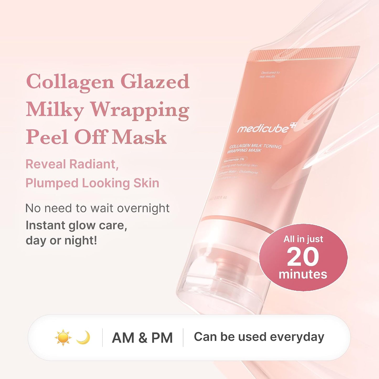 Hotmedicube Wrapping Mask Collagen Glazed Milky Glow Daytime Peel Off Mask | Quick and Easy Care with Glutathione, Niacinamide for Plumped, Hydrated & Smooth Skin | Korean Skin Care, 2.53 fl.oz