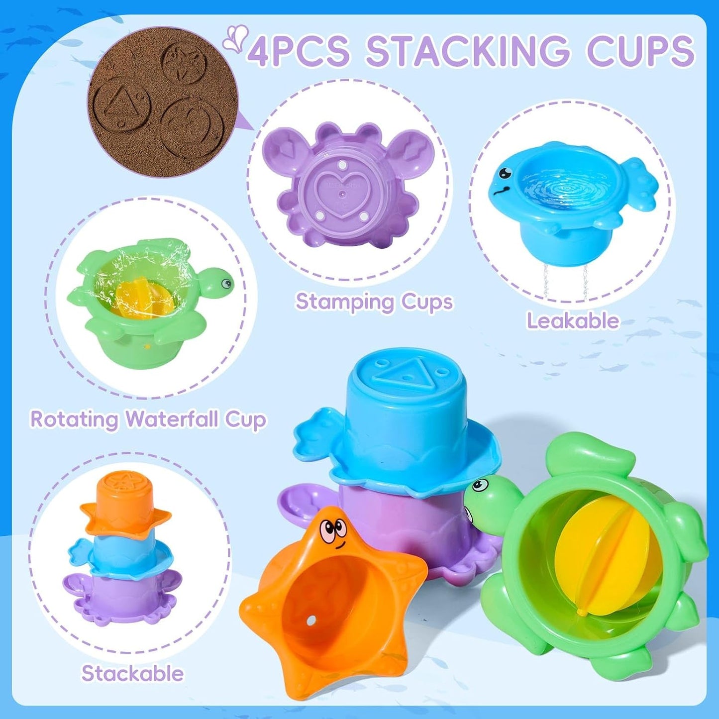 HotMold Free Bath Toys, 11PCS | Safe Easy Clean & Fun Floating Boats & Spoon & Watering Can and Whale Bath Toy for Babies 12+ Months | Colorful Bathtub Pool Water Table Sand Toys for Babies and Toddlers