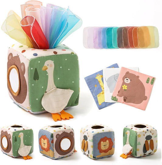 HotYouuys Baby Tissue Box Toy for Babies 6-12 Months, Montessori Sensory Toys for 1 Year Old Boy, Infant Toy with Crinkle Tissues & Fine Motor, for 6 9 12 18 Months Old Kids 1st Birthday