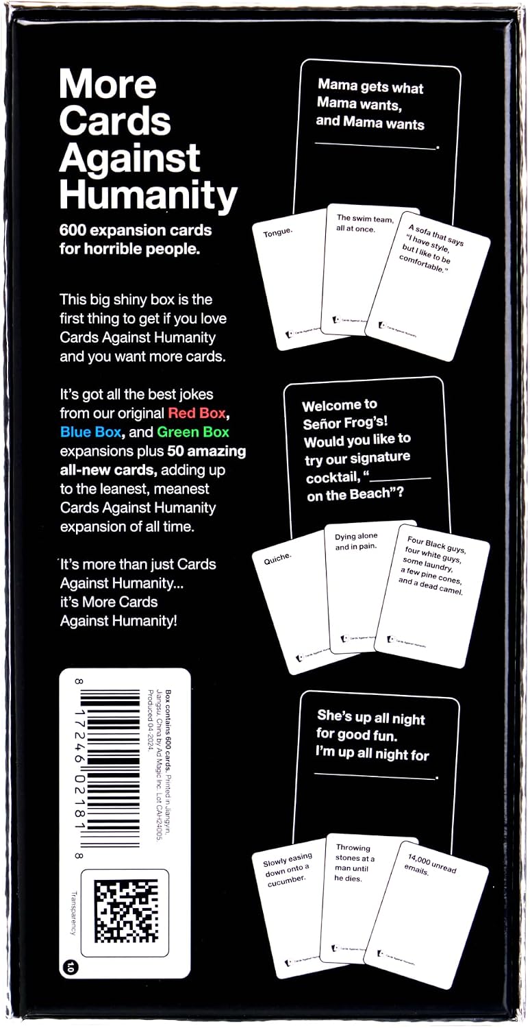 Hot More Cards Against Humanity • 600-card Essential Expansion • Includes The Best Cards from The Red, Blue, & Green Boxes
