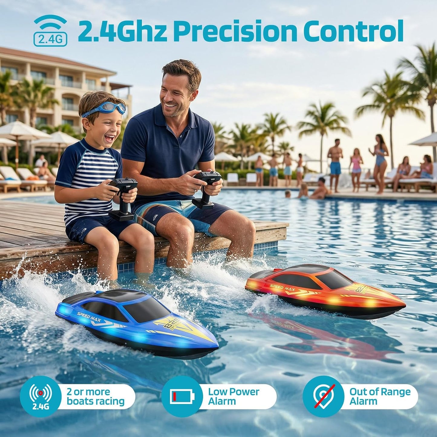 Hot Remote Control Boat for Kids, RC Boat for Pool, Lake, River and Pond with LED Lights, Self-Righting, Waterproof, Fast Speed Racing Electric Boats 2 Speed Modes 60mins Rechargeable Batteries