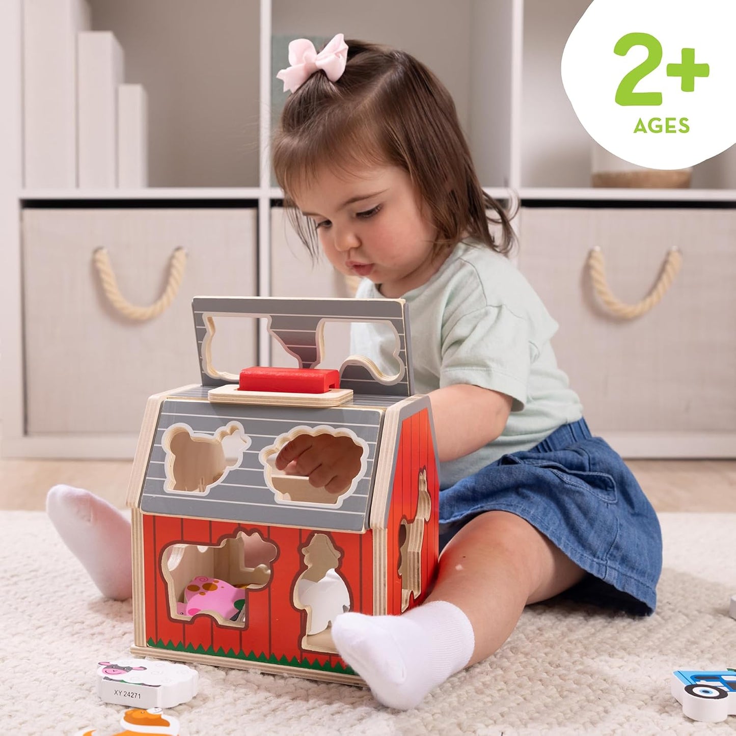 HotMelissa & Doug Take-Along Wooden Toy Barn, 11-Pc Portable Toddler Playset with Farm Animals & Pop-Up Roof, Preschool Learning Toys for Girls & Boys 2+